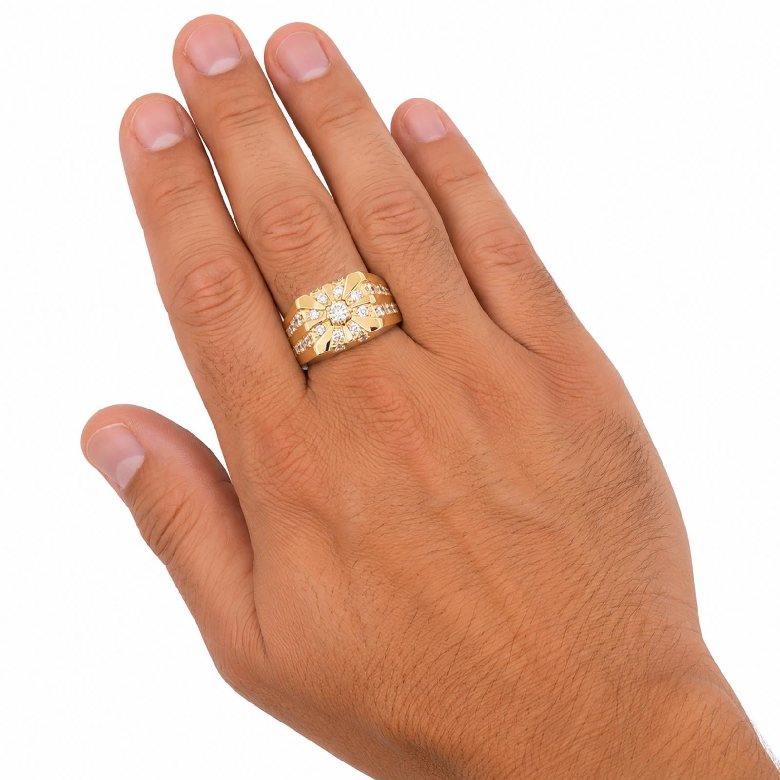 Men's 18K Yellow Gold 1.80 CTW Natural Diamond Statement Ring Size 10 15.3g