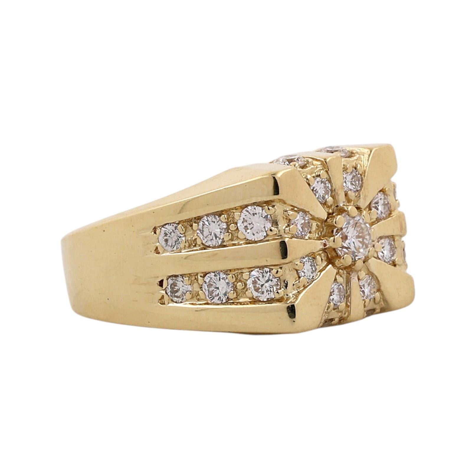 Men's 18K Yellow Gold 1.80 CTW Natural Diamond Statement Ring Size 10 15.3g