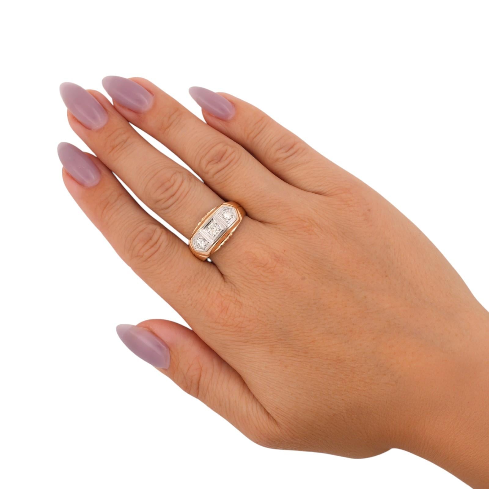 Men's 14K Two Tone Gold Natural Diamond 3 Stone Ring 0.60 CTW Size 10.25