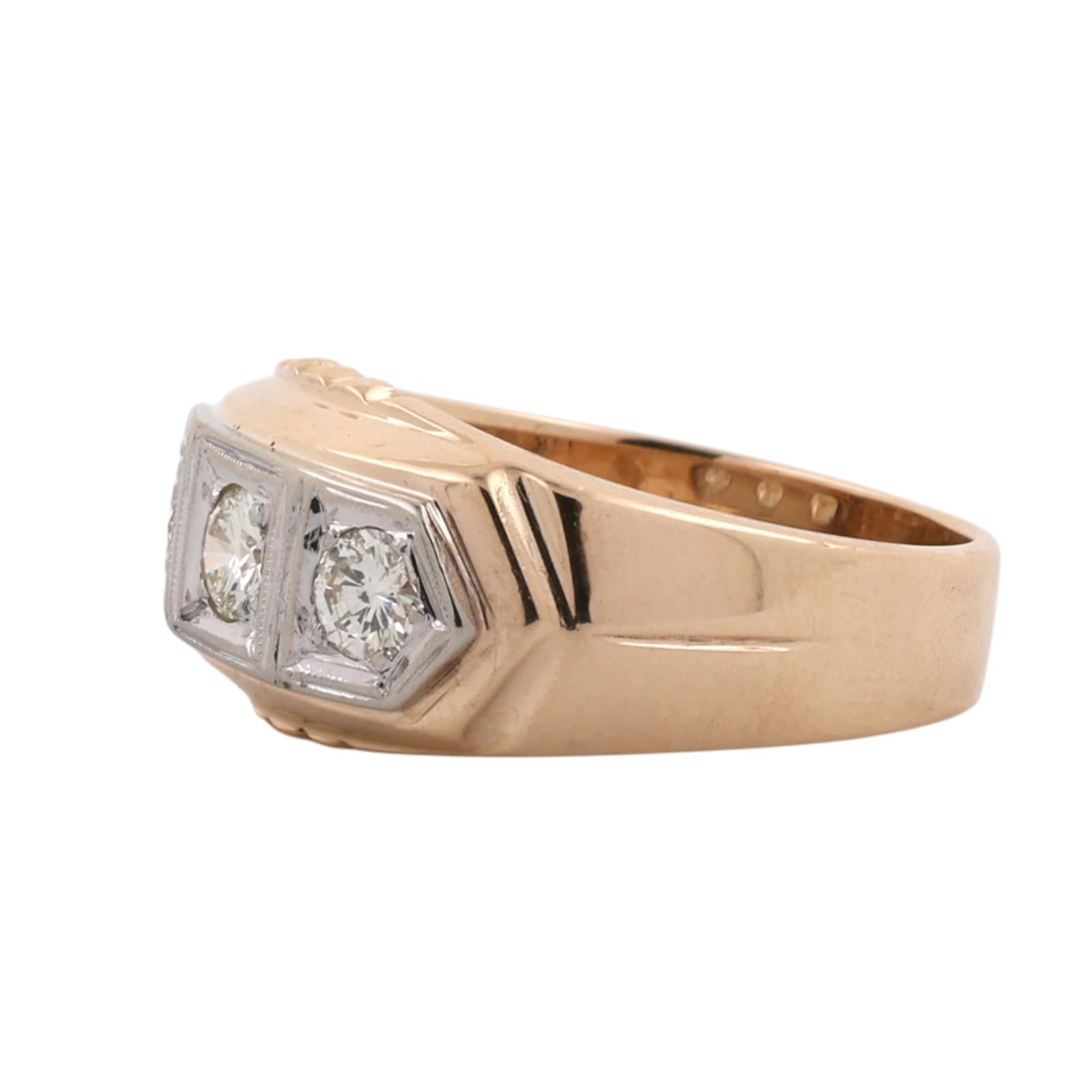 Men's 14K Two Tone Gold Natural Diamond 3 Stone Ring 0.60 CTW Size 10.25