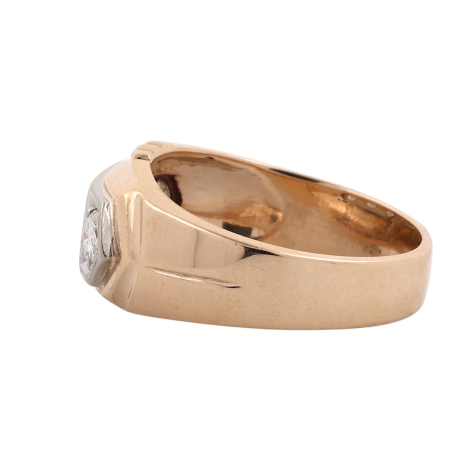 Men's 14K Two Tone Gold Natural Diamond 3 Stone Ring 0.60 CTW Size 10.25