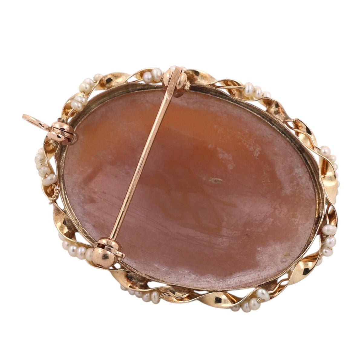 Antique Shell Cameo Seed Pearl Brooch Pendant Yellow Gold Victorian Estate