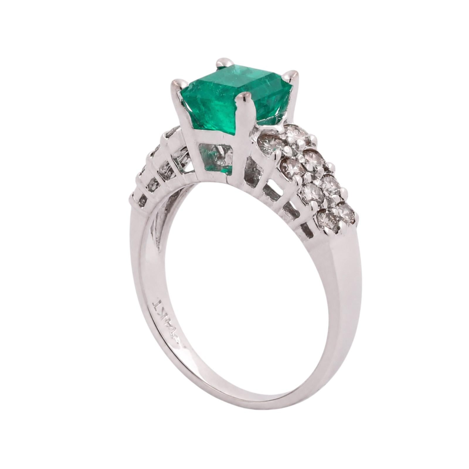 Natural Emerald Diamond Engagement Ring White Gold 2.00CTW Size 6