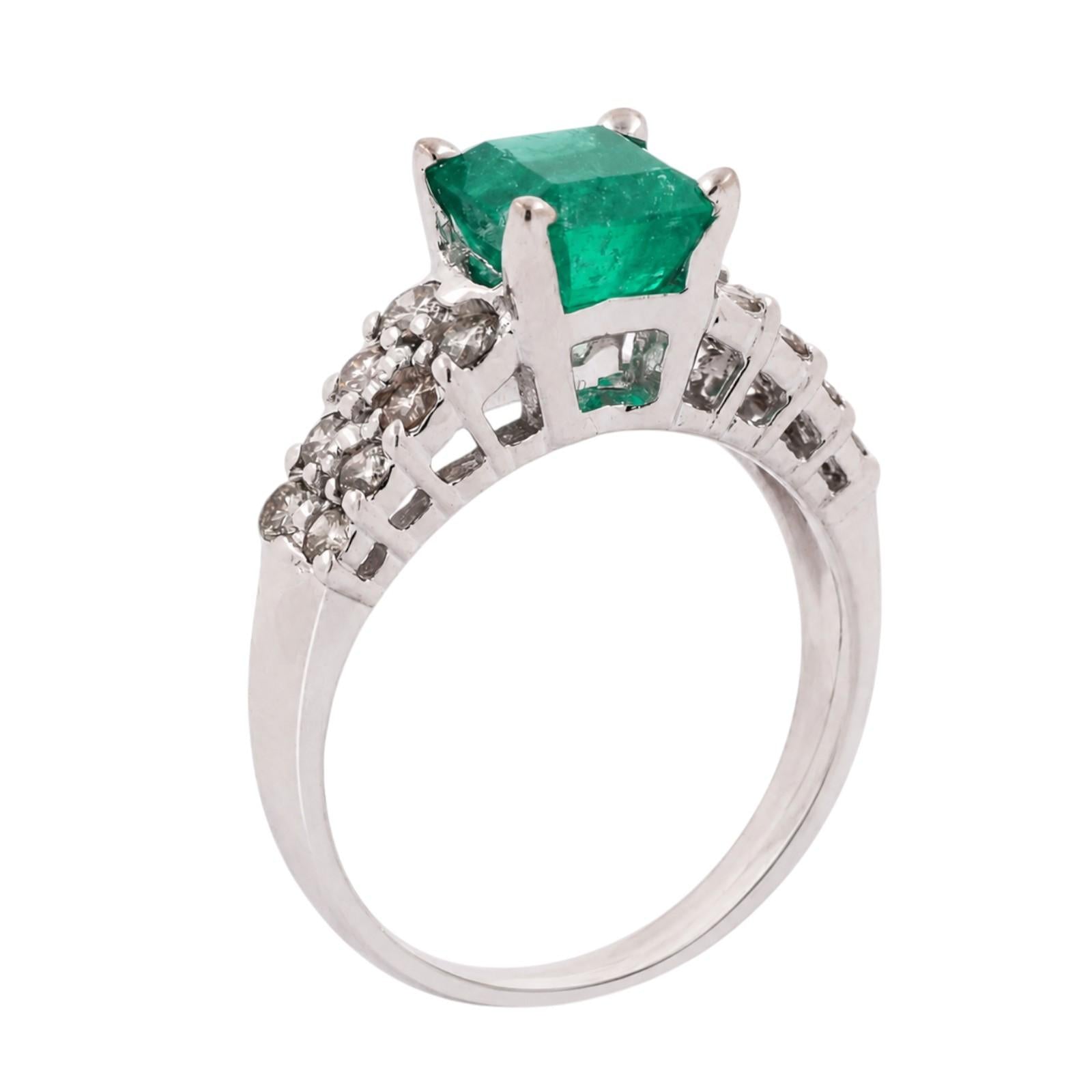 Natural Emerald Diamond Engagement Ring White Gold 2.00CTW Size 6