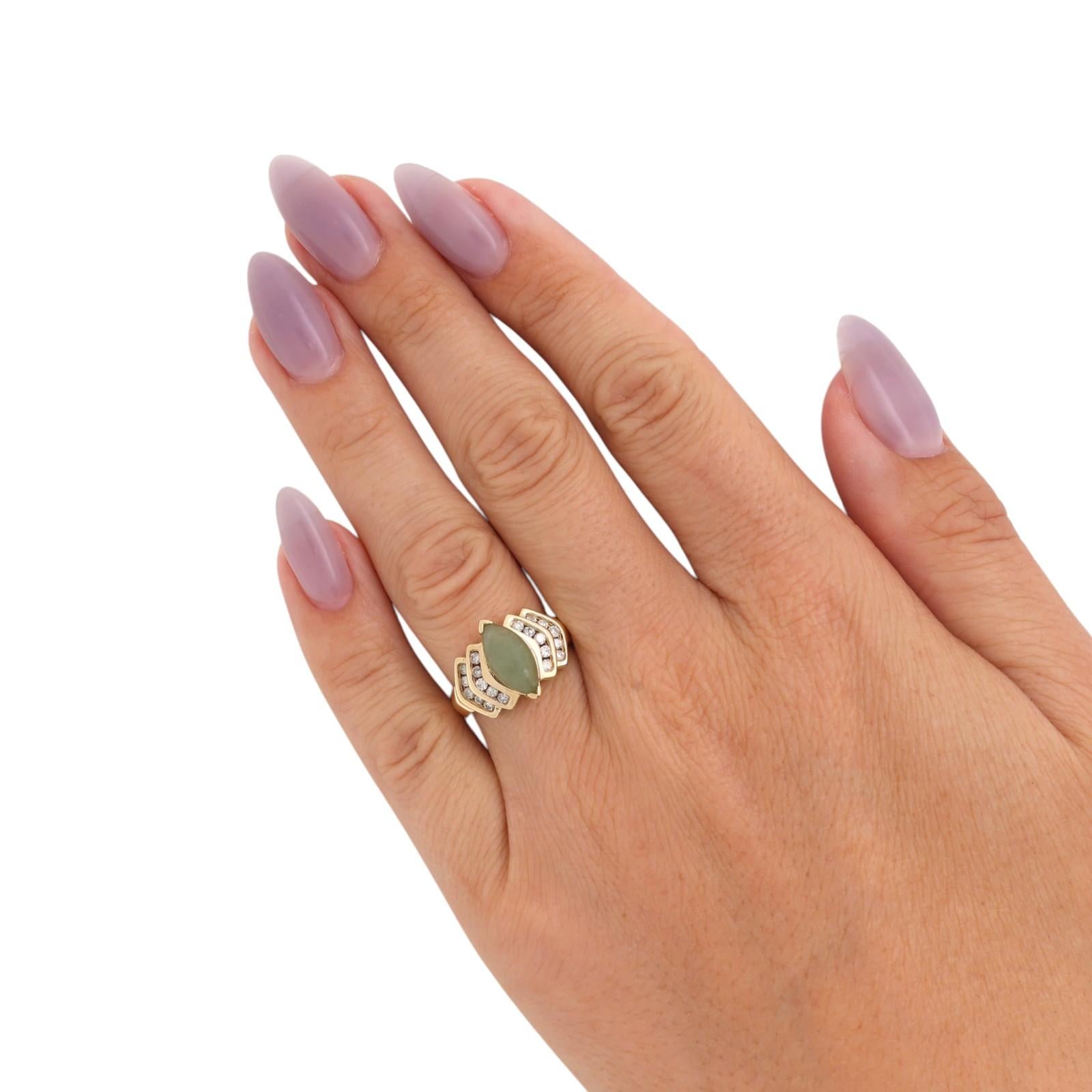 Green Serpentine Diamond Cocktail Ring 14K Yellow Gold 0.35 CTW Diamonds Size 5