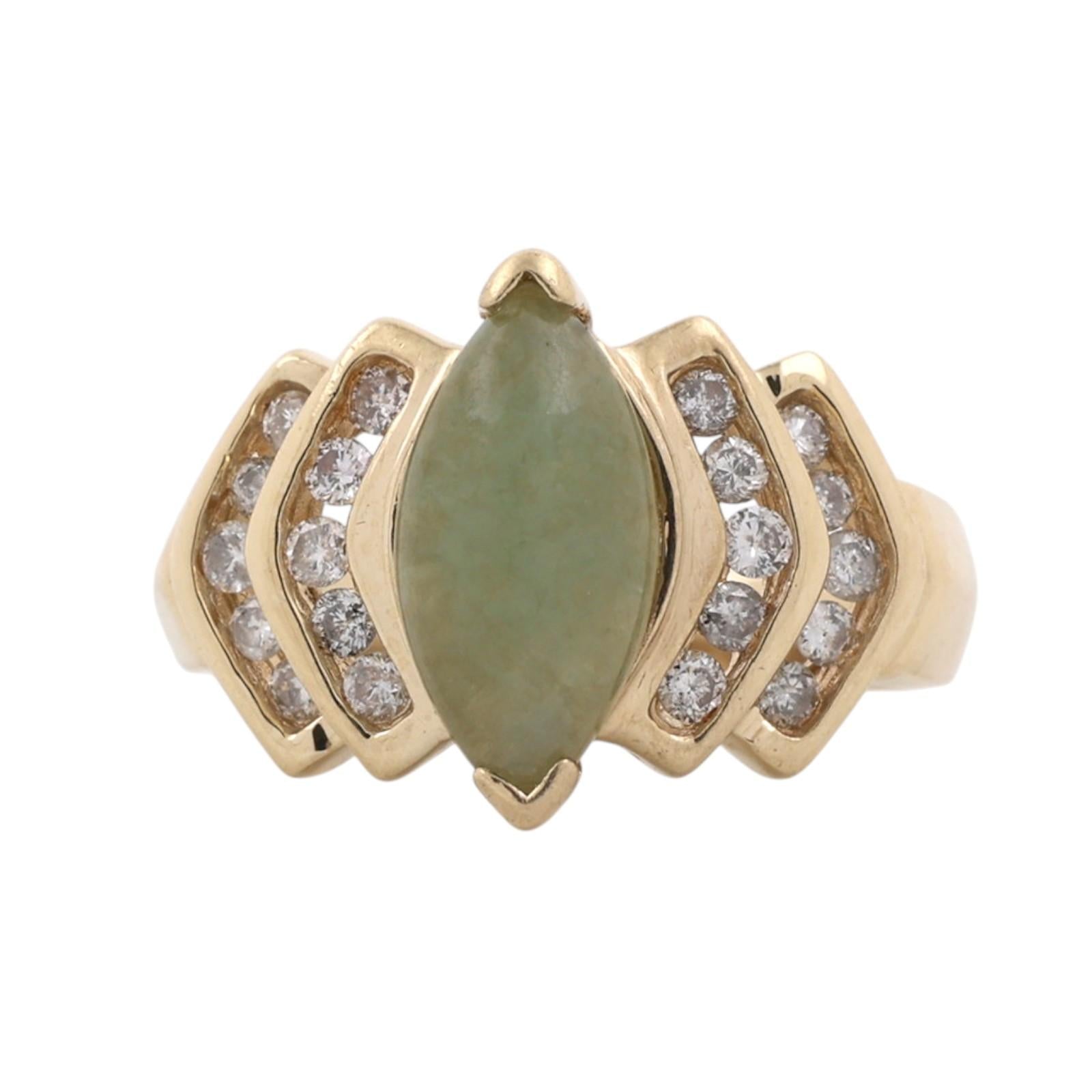 Green Serpentine Diamond Cocktail Ring 14K Yellow Gold 0.35 CTW Diamonds Size 5