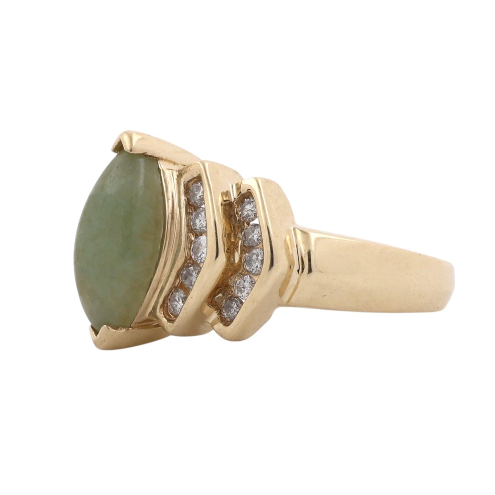Green Serpentine Diamond Cocktail Ring 14K Yellow Gold 0.35 CTW Diamonds Size 5