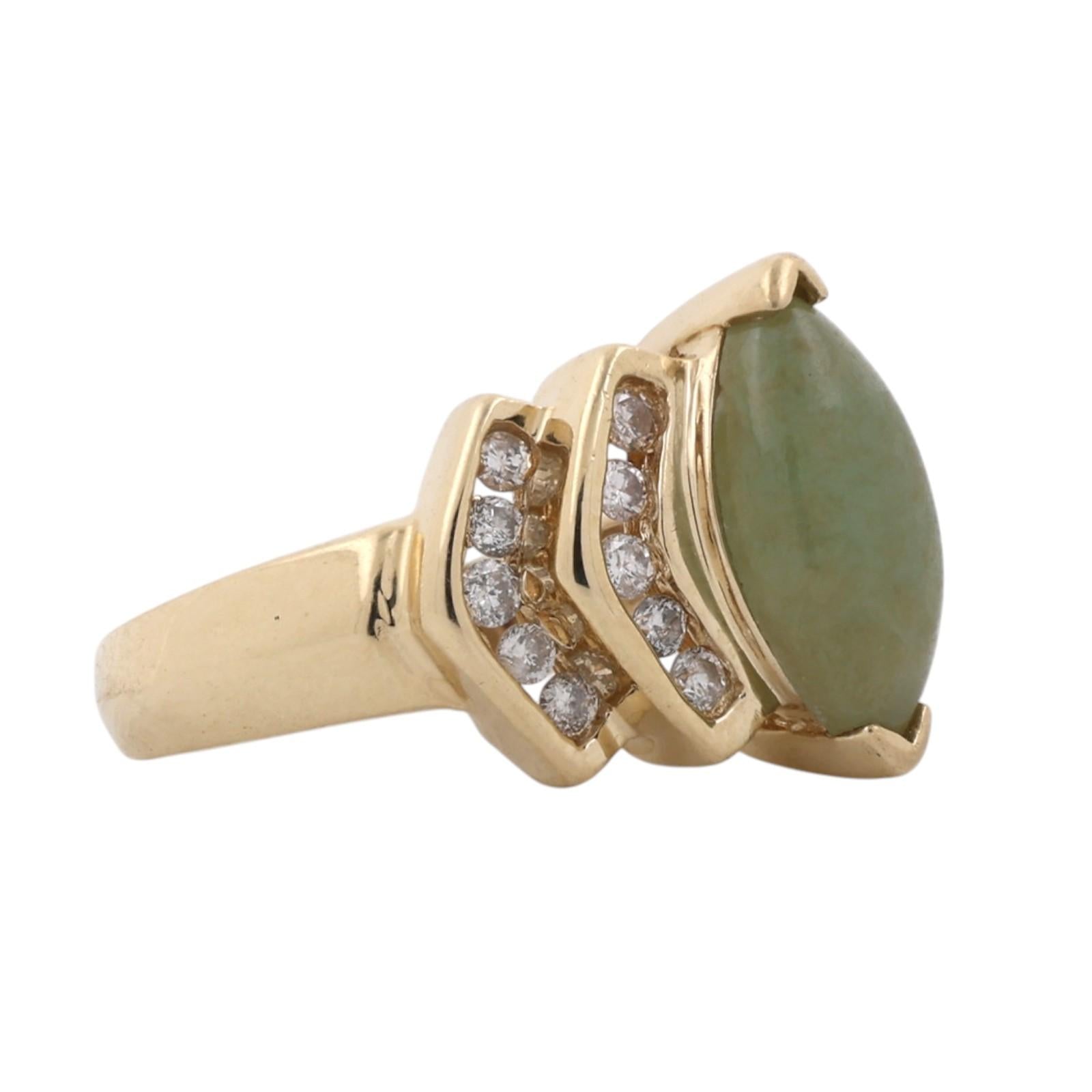 Green Serpentine Diamond Cocktail Ring 14K Yellow Gold 0.35 CTW Diamonds Size 5
