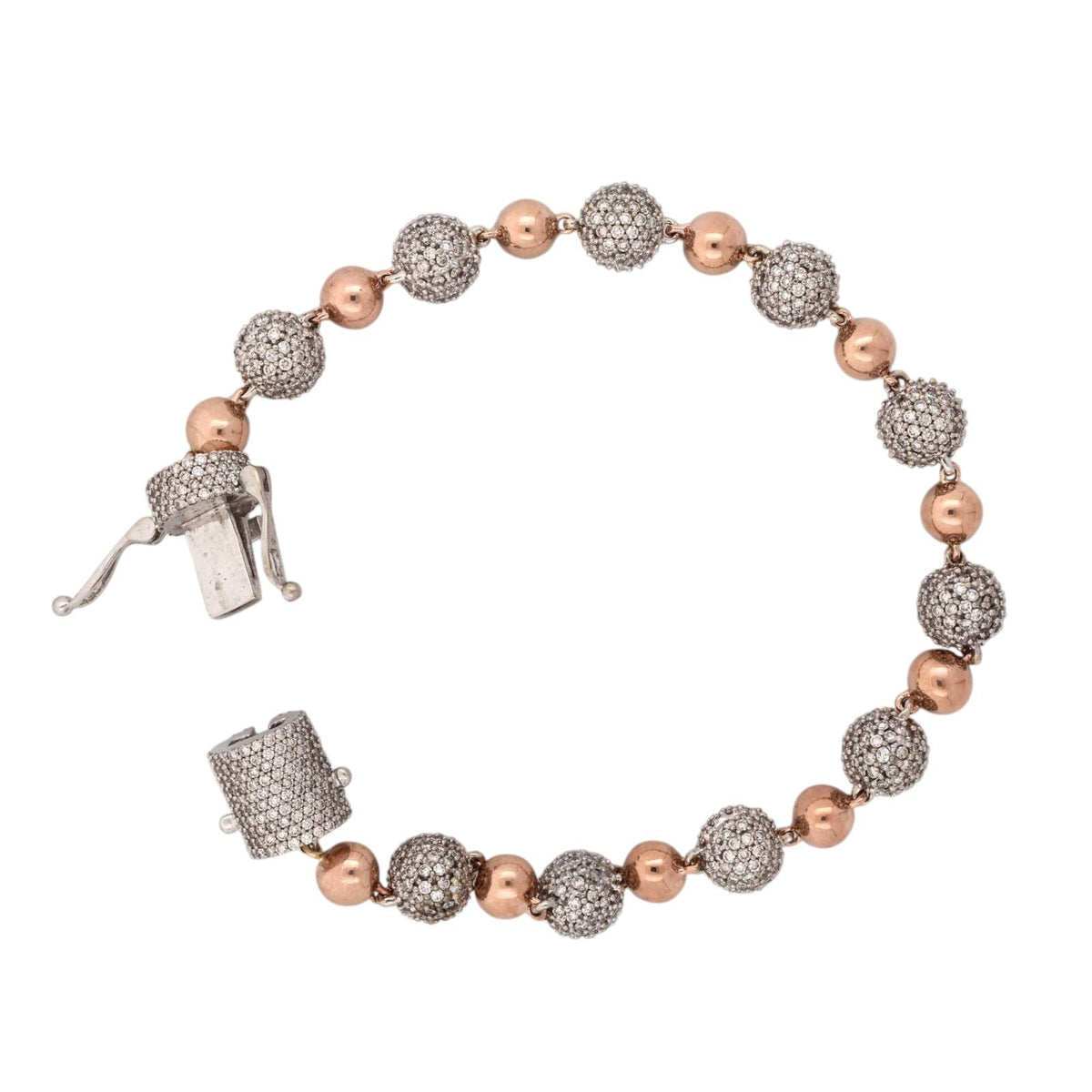 Natural Diamond Pave Ball Bracelet 10K Rose White Gold 8.00 CTW 8" 31.6g