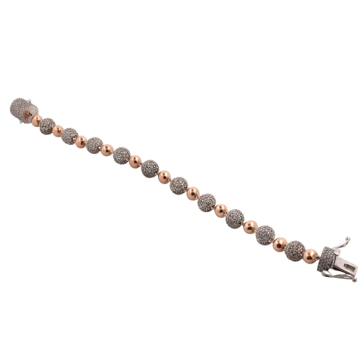 Natural Diamond Pave Ball Bracelet 10K Rose White Gold 8.00 CTW 8" 31.6g