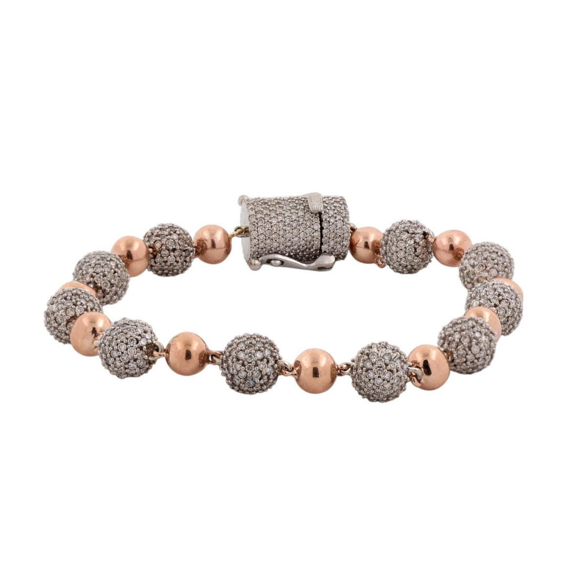 Natural Diamond Pave Ball Bracelet 10K Rose White Gold 8.00 CTW 8" 31.6g