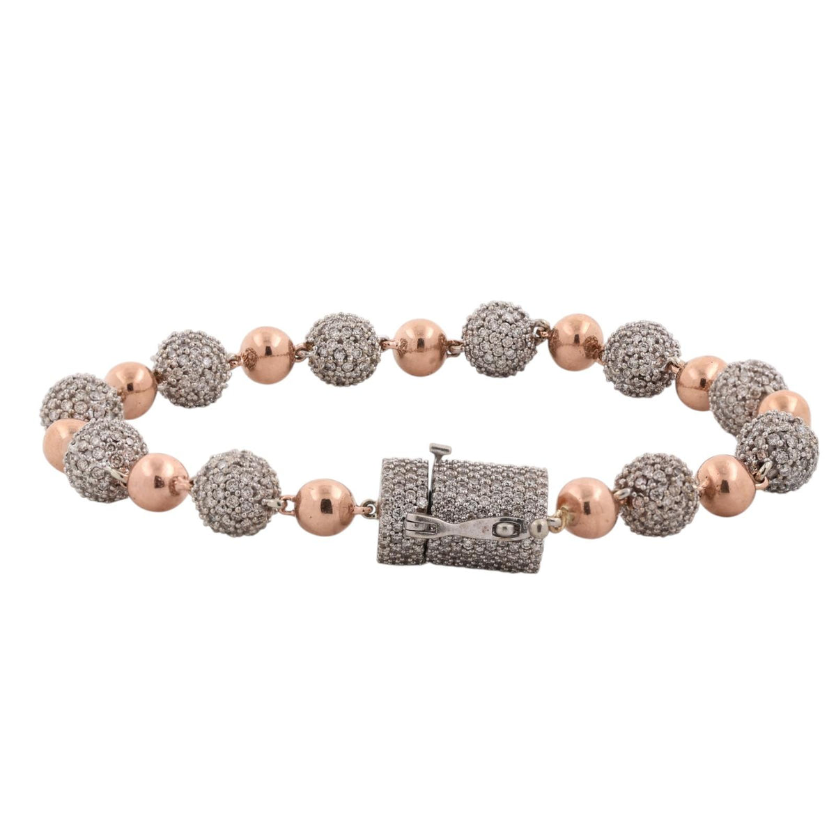 Natural Diamond Pave Ball Bracelet 10K Rose White Gold 8.00 CTW 8" 31.6g