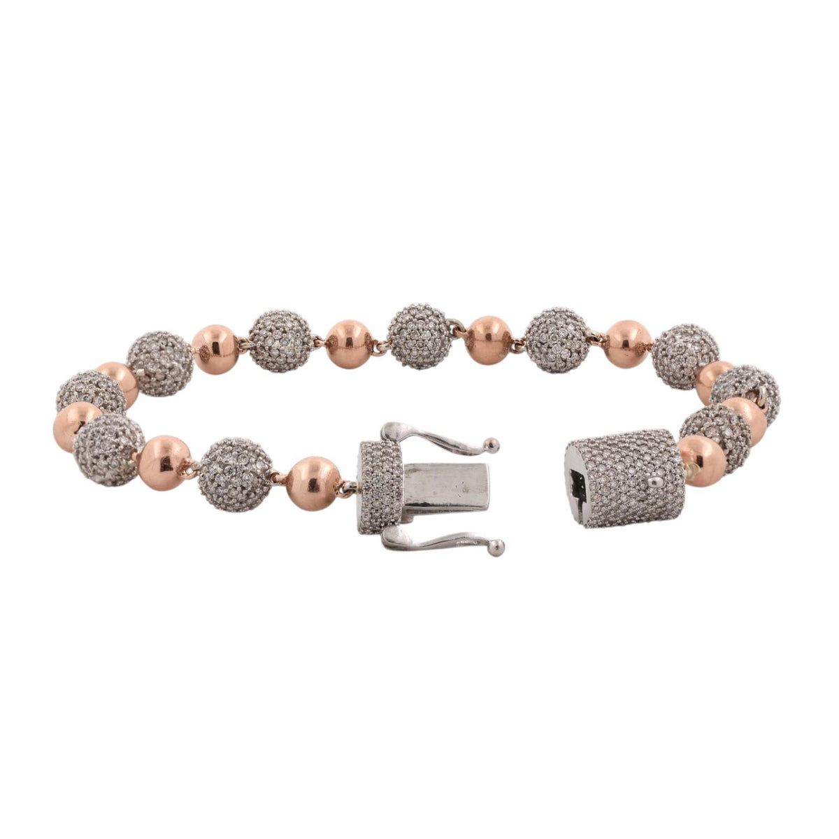 Natural Diamond Pave Ball Bracelet 10K Rose White Gold 8.00 CTW 8" 31.6g