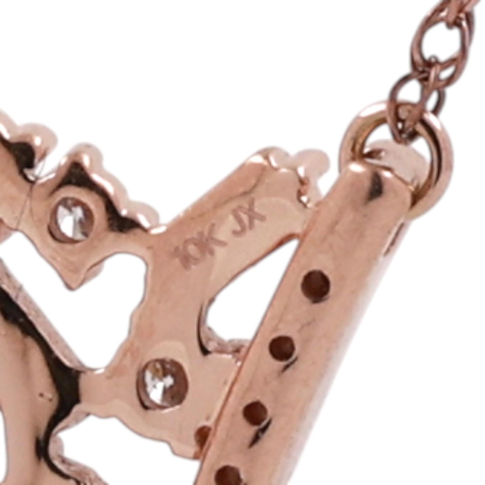 10K Rose Gold 0.40CTW Diamond Open V Pendant Necklace Round Baguette 18.25"