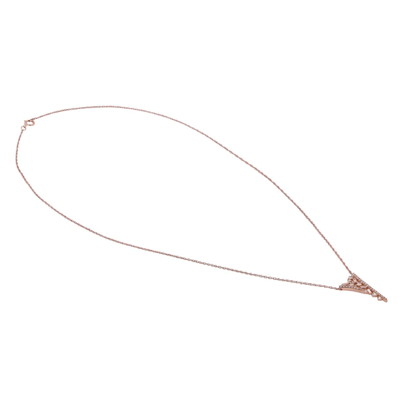 10K Rose Gold 0.40CTW Diamond Open V Pendant Necklace Round Baguette 18.25"
