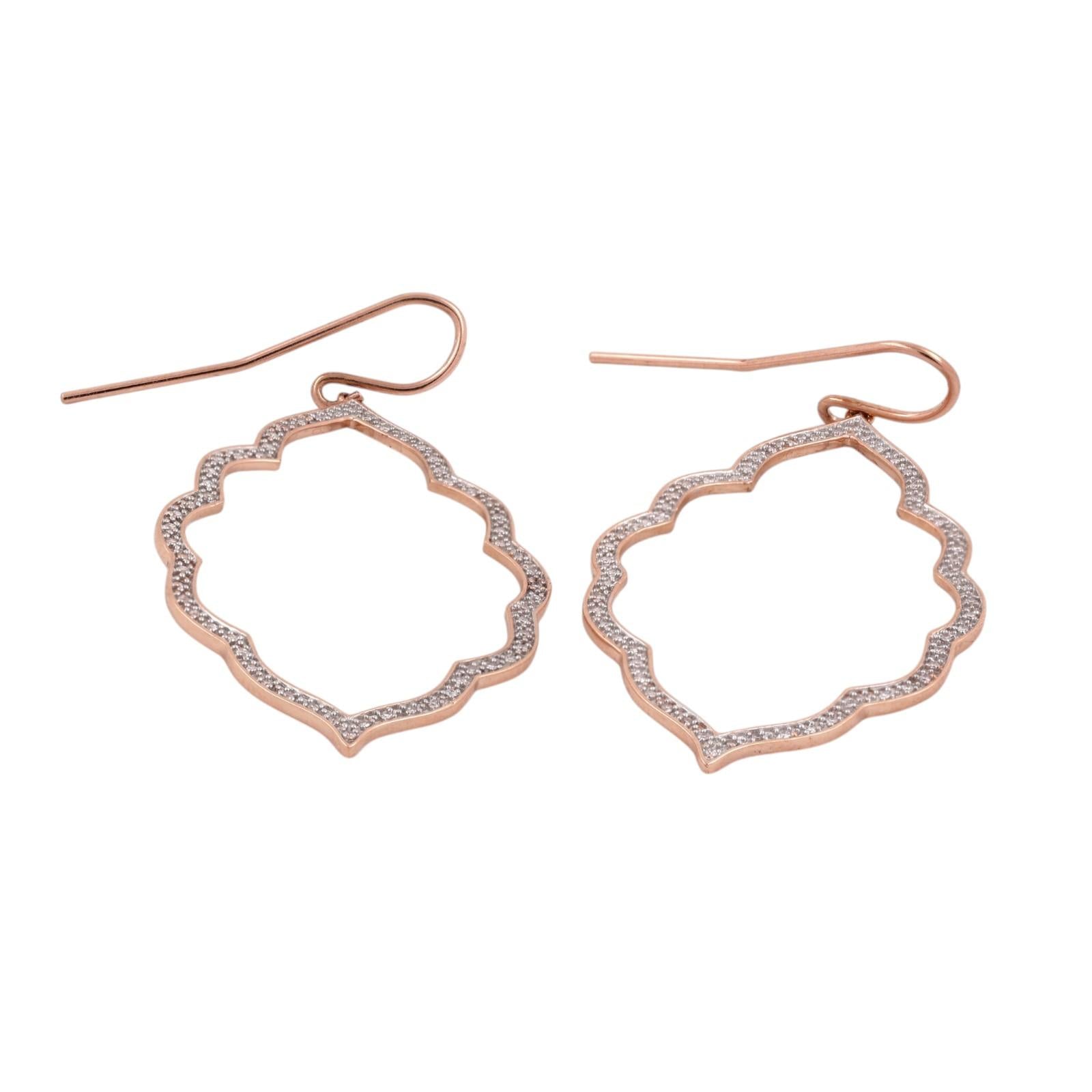 0.35CTW Diamond Arabesque Drop Dangle Earrings 10K 2-Tone Rose White Gold 2.25"