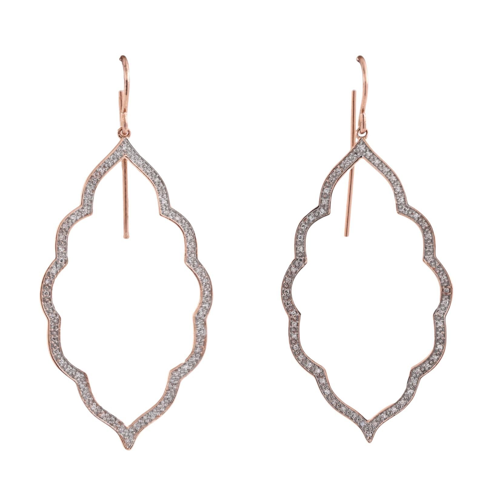 0.35CTW Diamond Arabesque Drop Dangle Earrings 10K 2-Tone Rose White Gold 2.25"