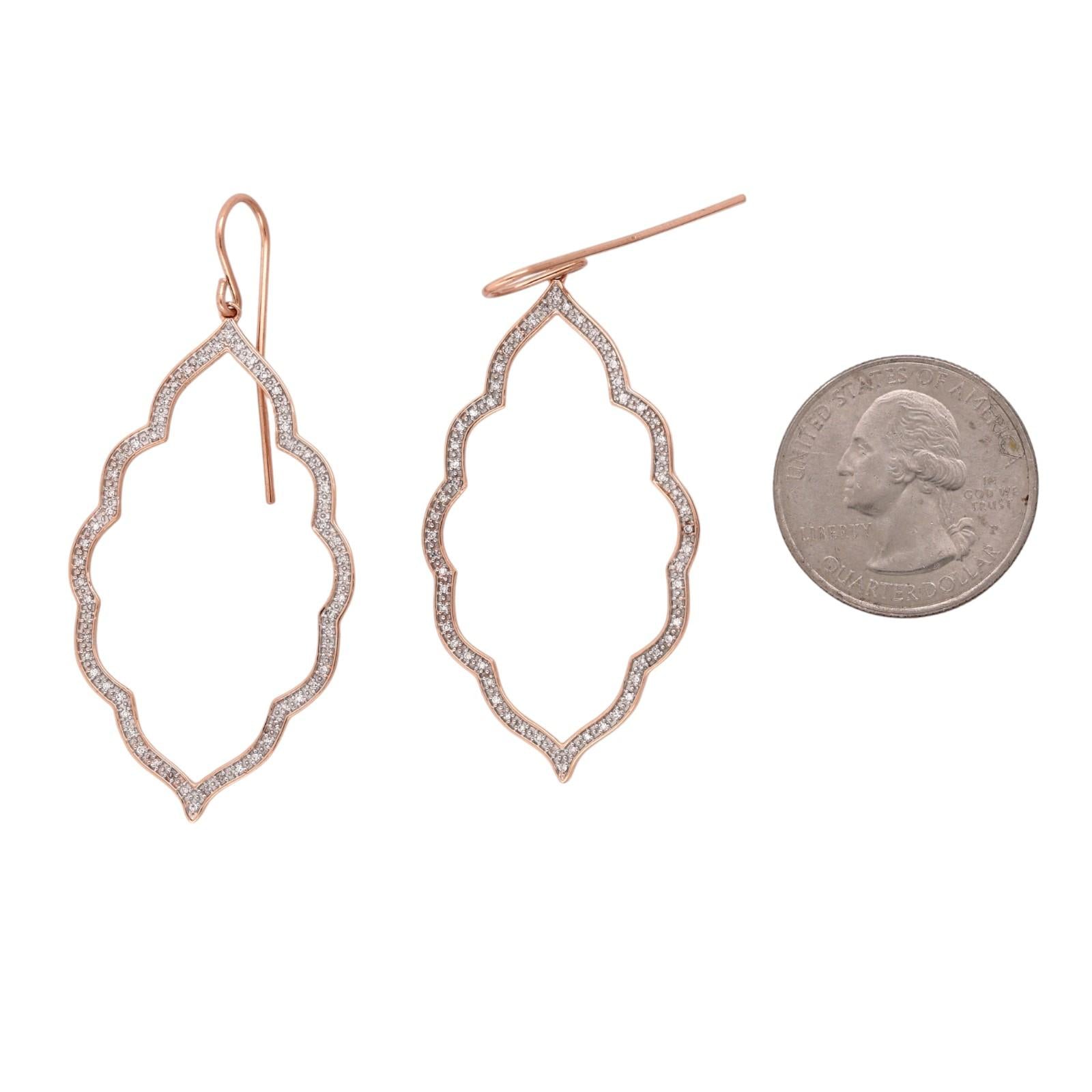0.35CTW Diamond Arabesque Drop Dangle Earrings 10K 2-Tone Rose White Gold 2.25"