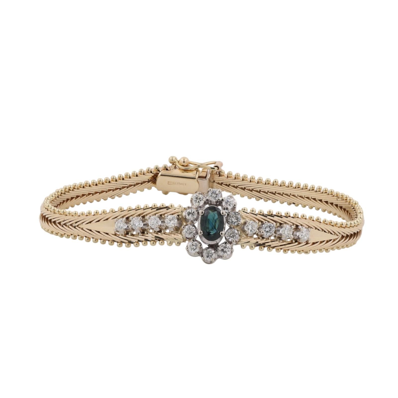 Milor Italy 14K Gold Sapphire Diamond Bracelet 1.40CTW Vintage Estate 6.25"