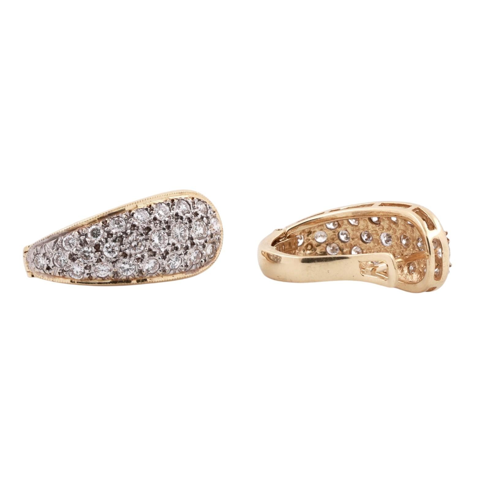 2.75CTW Diamond Hoop Earrings 14K Two Tone Gold Pave Estate Omega Back Ladies