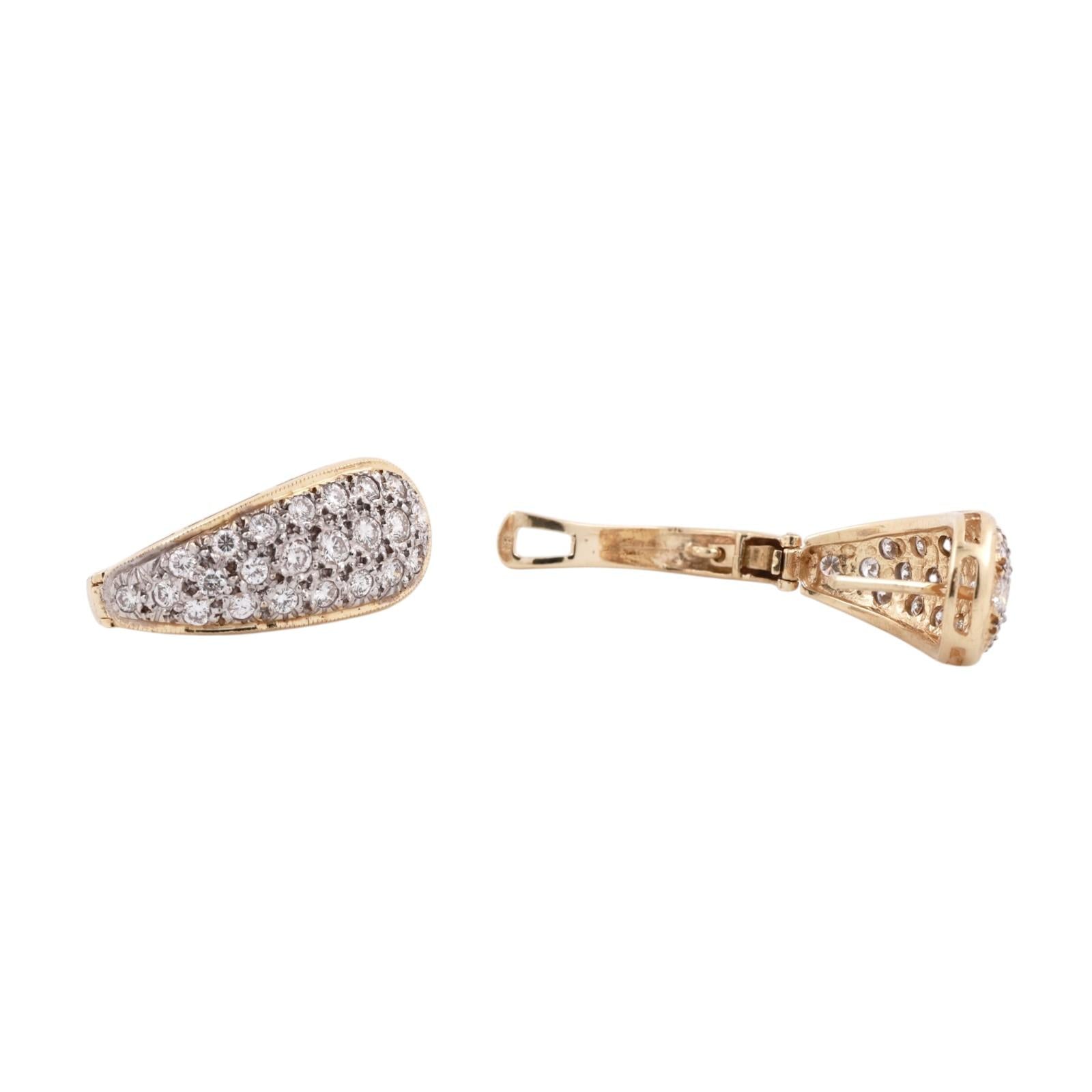 2.75CTW Diamond Hoop Earrings 14K Two Tone Gold Pave Estate Omega Back Ladies