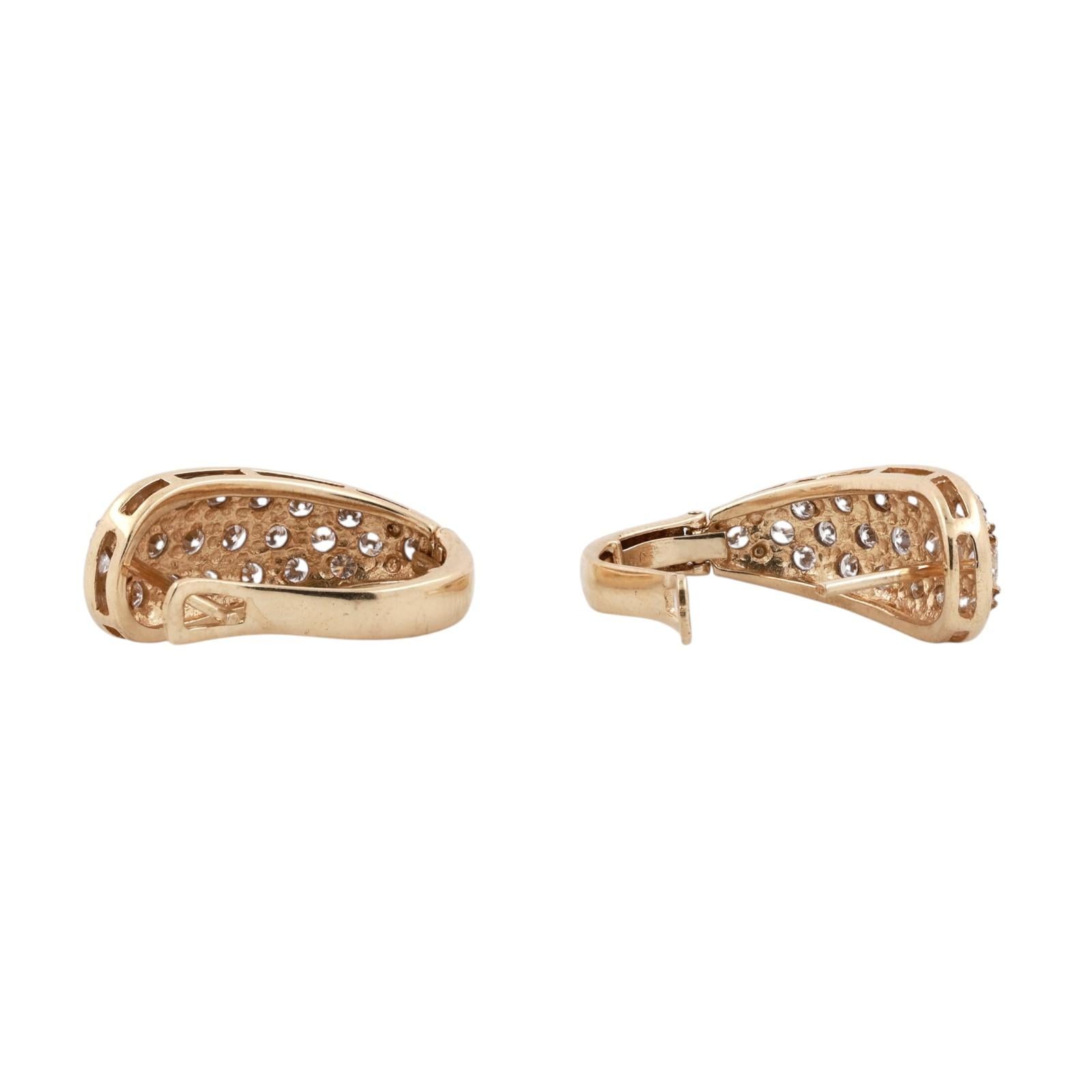 2.75CTW Diamond Hoop Earrings 14K Two Tone Gold Pave Estate Omega Back Ladies