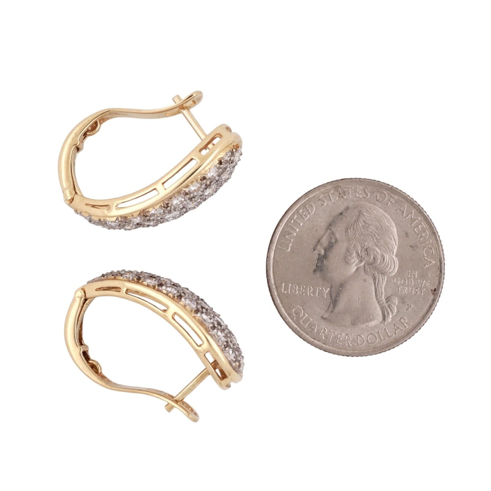 2.75CTW Diamond Hoop Earrings 14K Two Tone Gold Pave Estate Omega Back Ladies