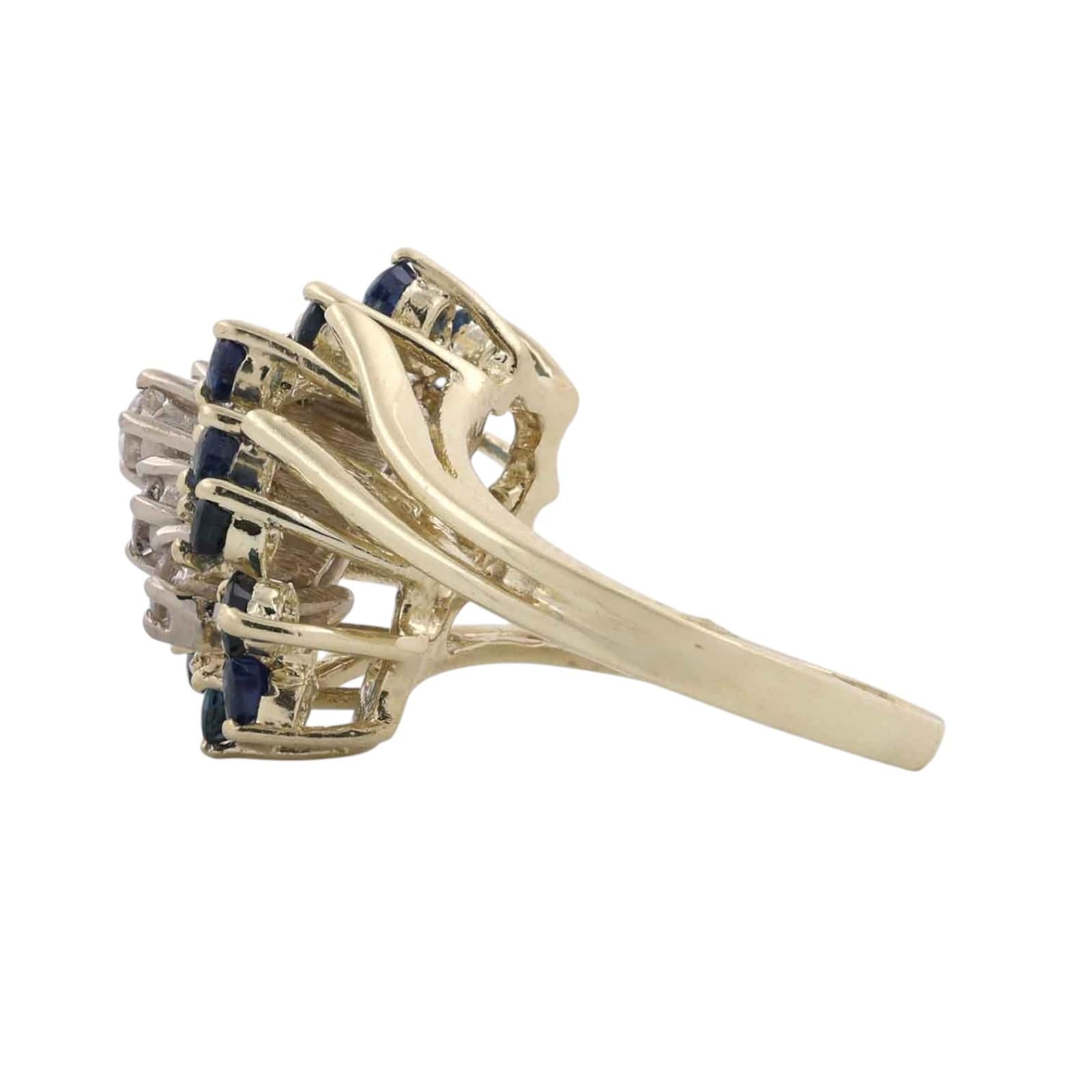 Natural Blue Sapphire Diamond Cluster Ring Yellow Gold Cocktail Size 6.5