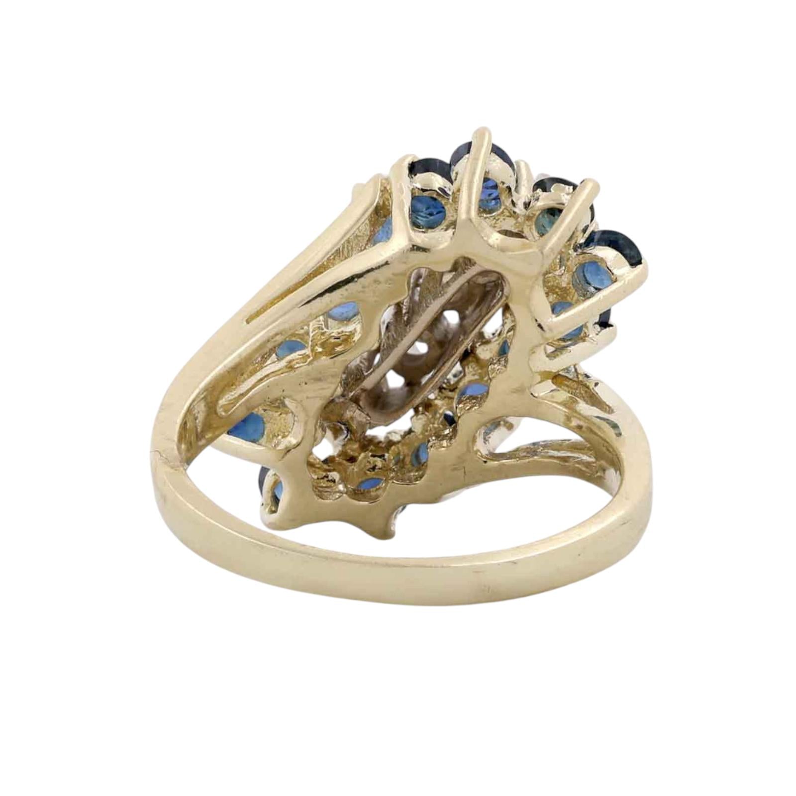 Natural Blue Sapphire Diamond Cluster Ring Yellow Gold Cocktail Size 6.5