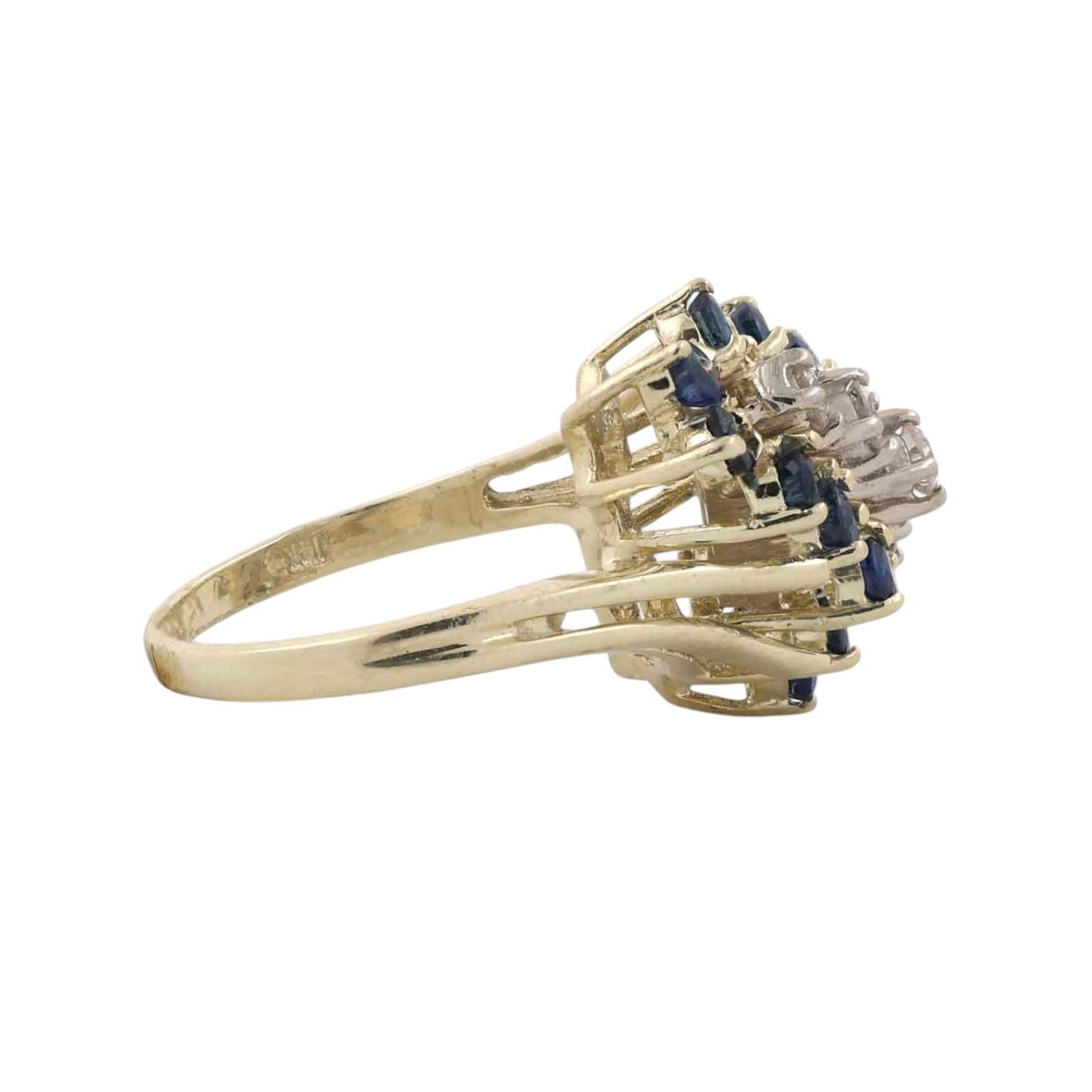 Natural Blue Sapphire Diamond Cluster Ring Yellow Gold Cocktail Size 6.5