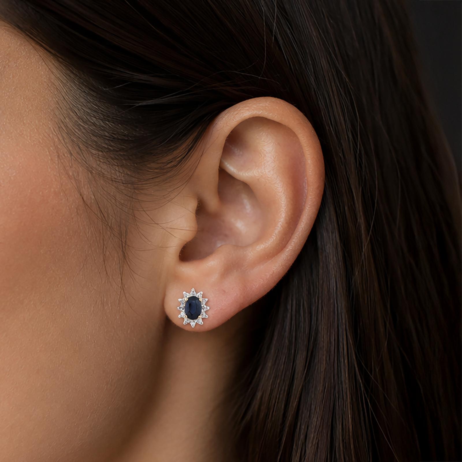 Natural Blue Sapphire Diamond Halo Stud Earrings 14K Two Tone Gold Estate 1.43CT