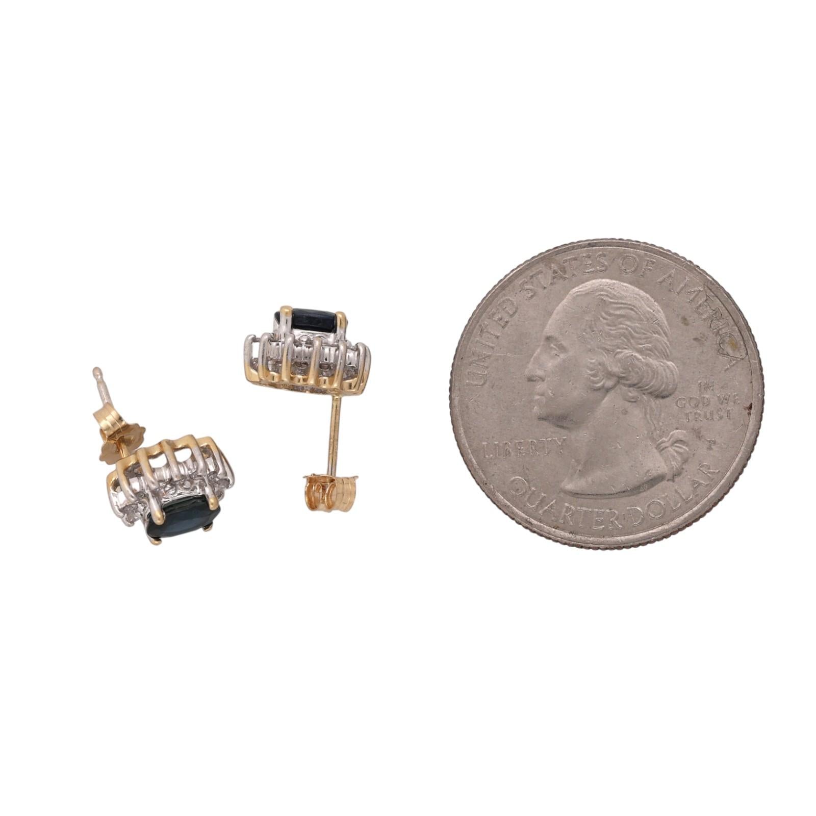 Natural Blue Sapphire Diamond Halo Stud Earrings 14K Two Tone Gold Estate 1.43CT