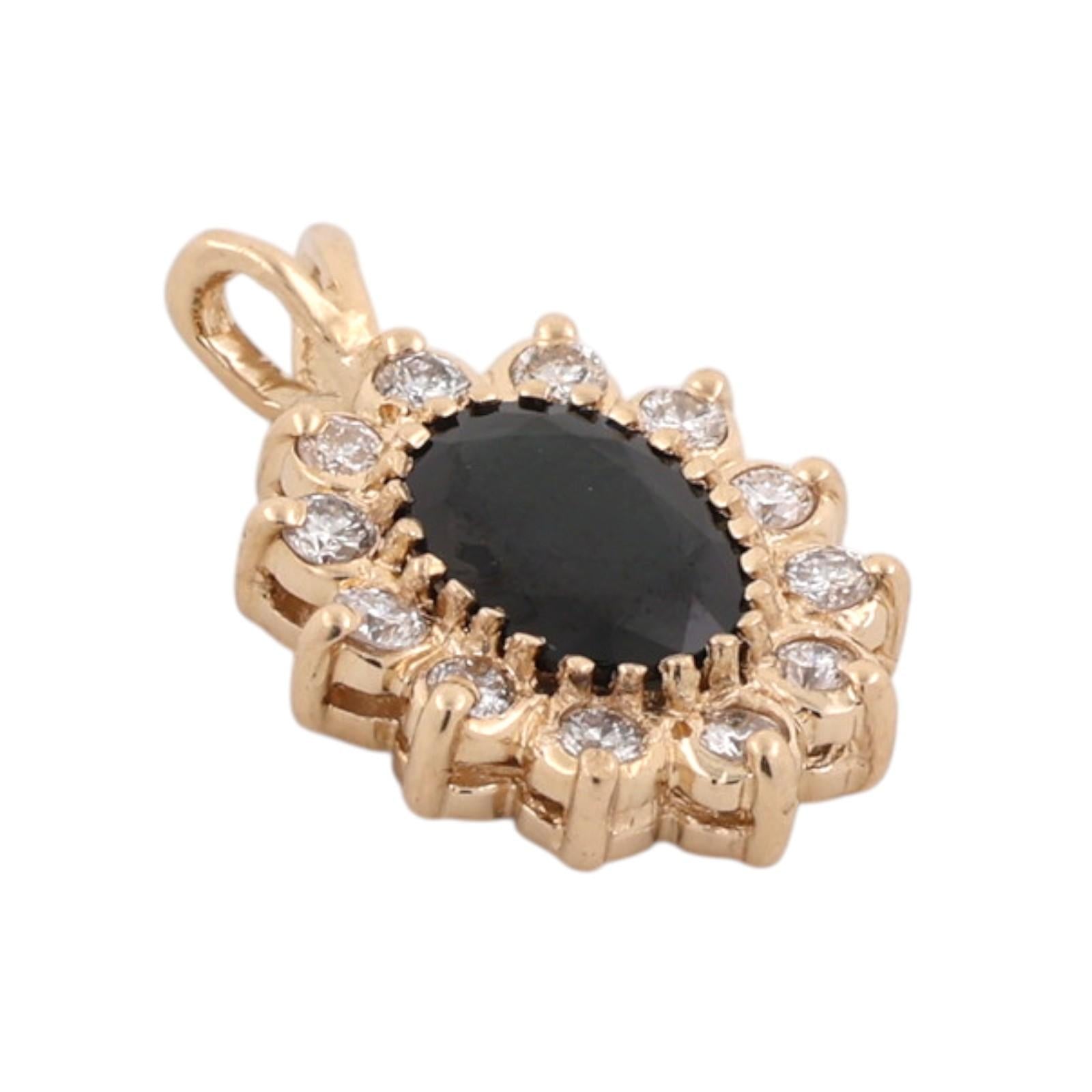 Natural 1.80CTW Blue Sapphire Diamond Halo Pendant Yellow Gold Estate