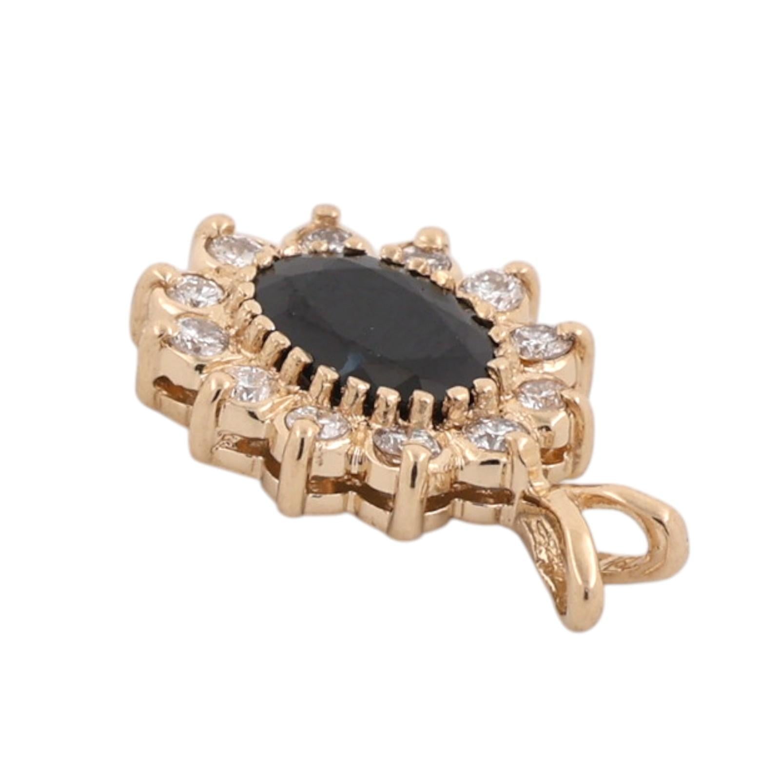 Natural 1.80CTW Blue Sapphire Diamond Halo Pendant Yellow Gold Estate