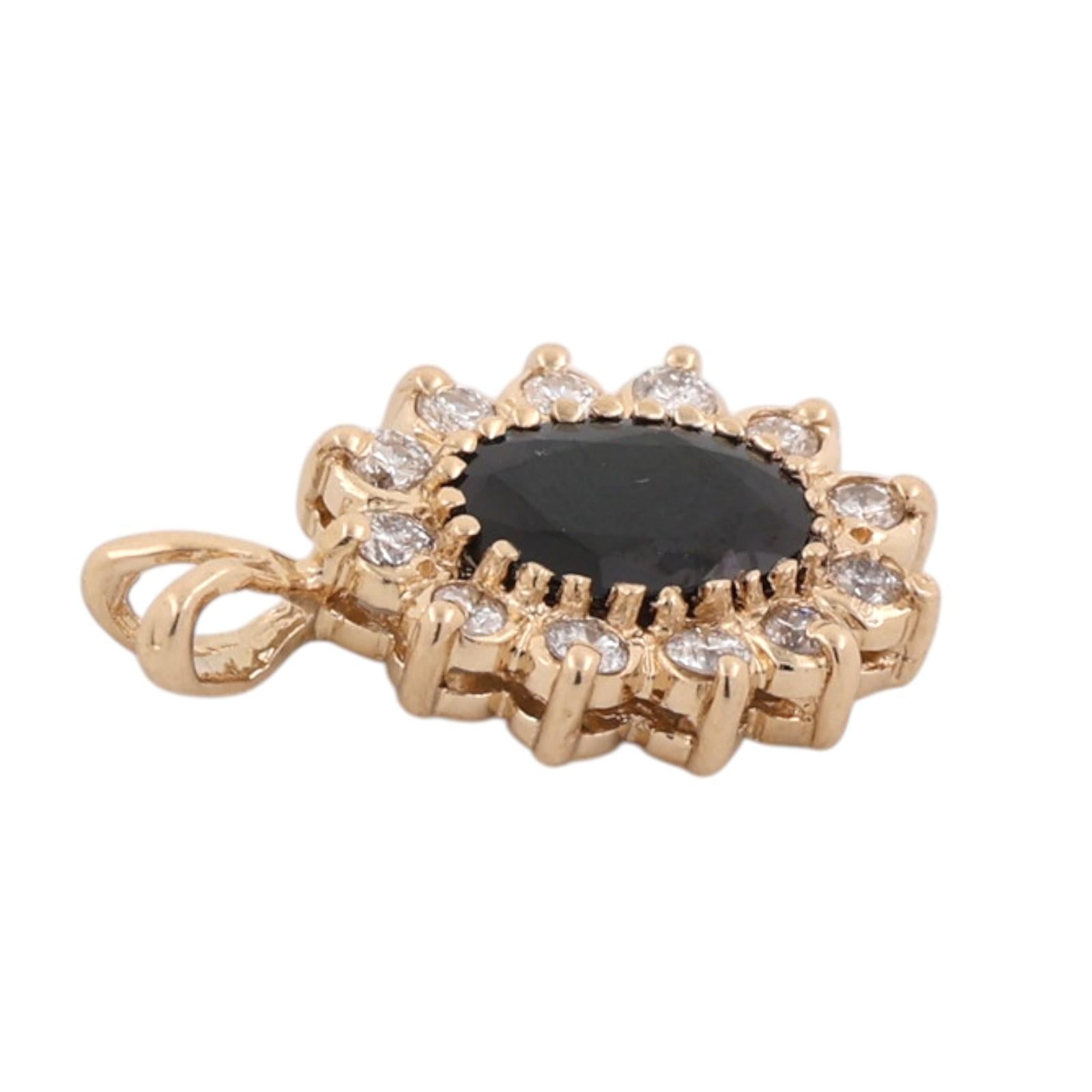Natural 1.80CTW Blue Sapphire Diamond Halo Pendant Yellow Gold Estate