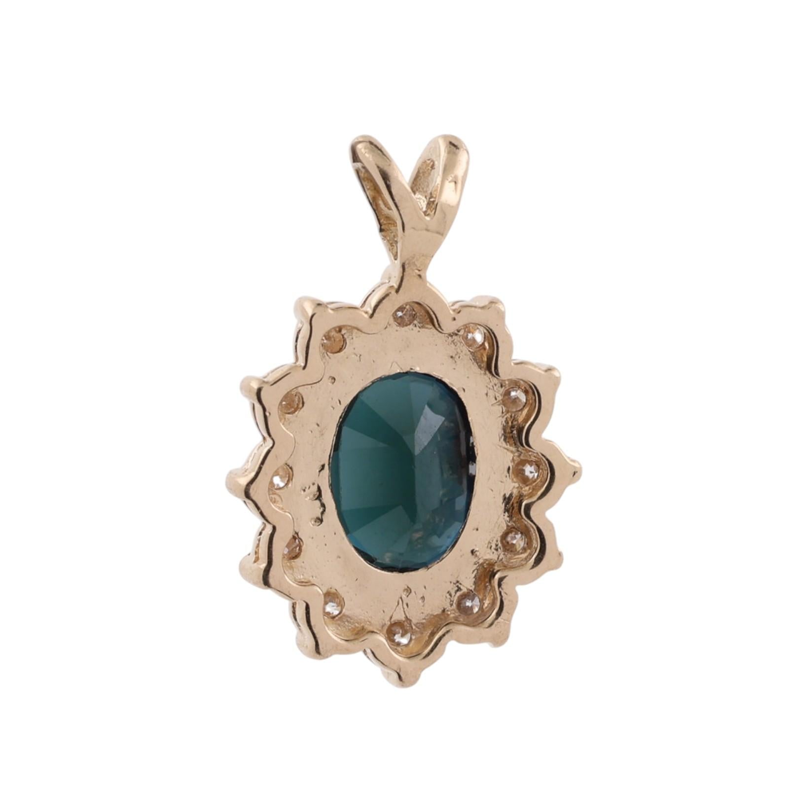 Natural 1.80CTW Blue Sapphire Diamond Halo Pendant Yellow Gold Estate