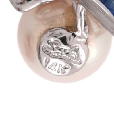 Natural Akoya Pearl Blue Sapphire Stud Earrings 14K White Gold Marquise 0.32CTW