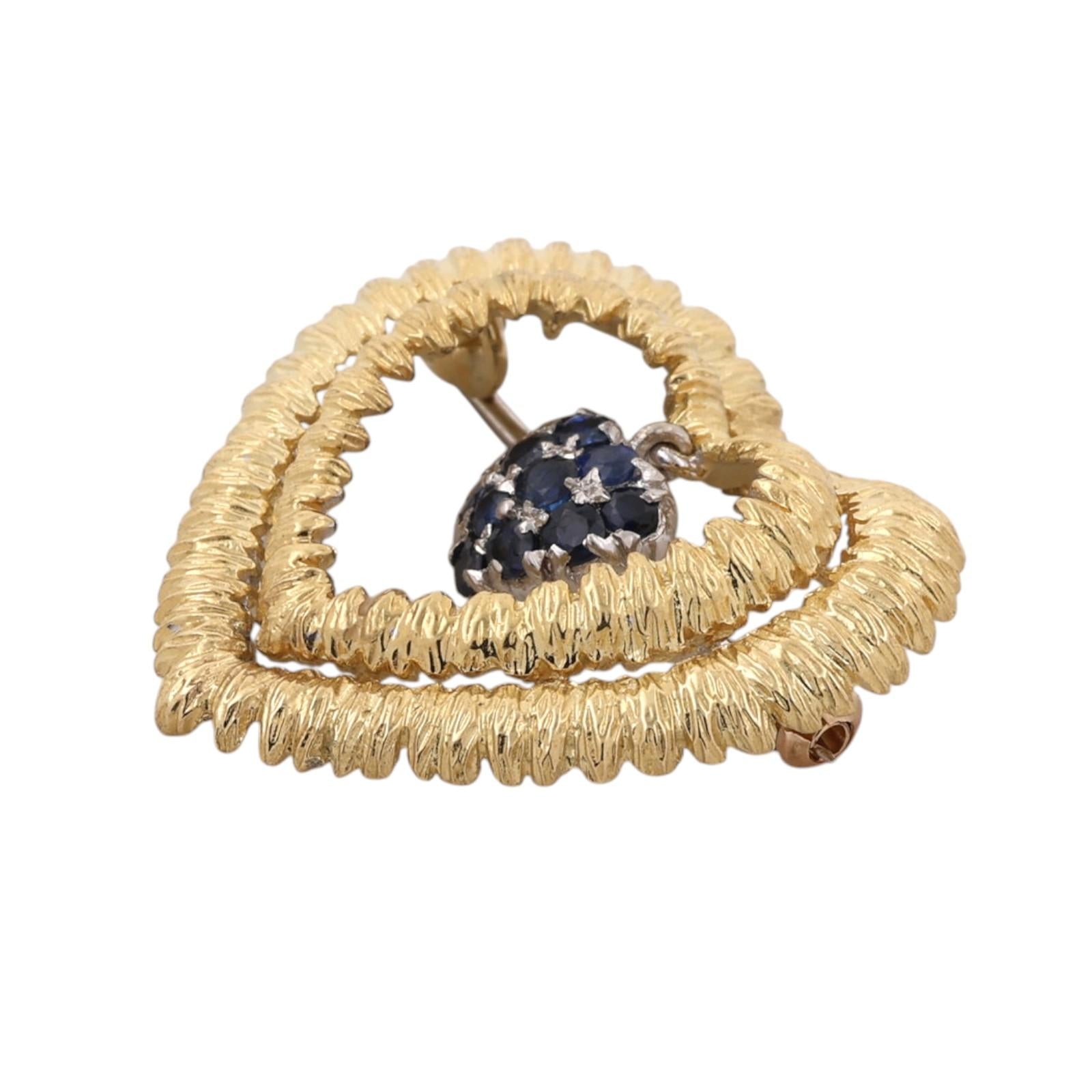 Vintage Tiffany & Co. 18K Gold Blue Sapphire Heart Brooch Pin Italy 12.5g