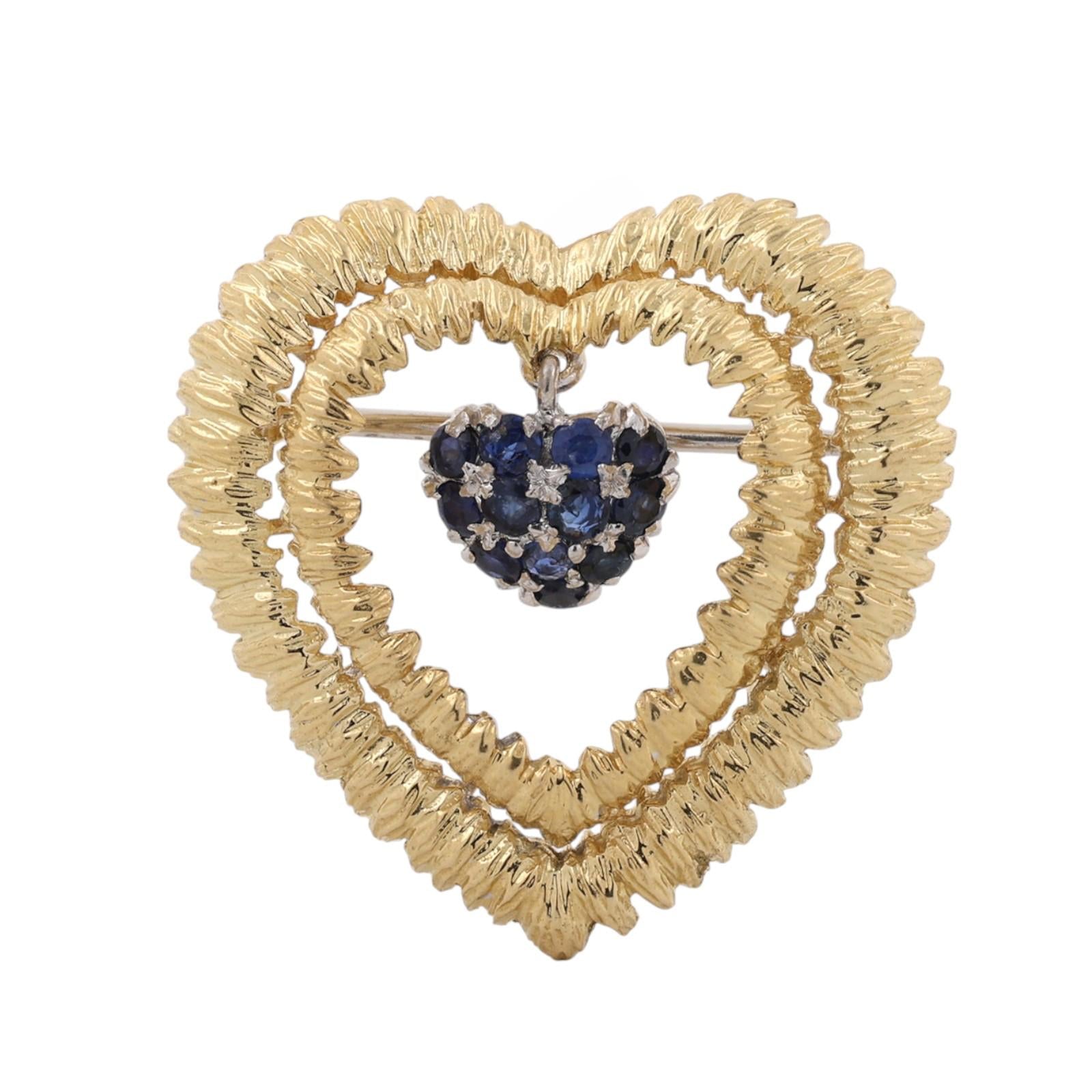 Vintage Tiffany & Co. 18K Gold Blue Sapphire Heart Brooch Pin Italy 12.5g