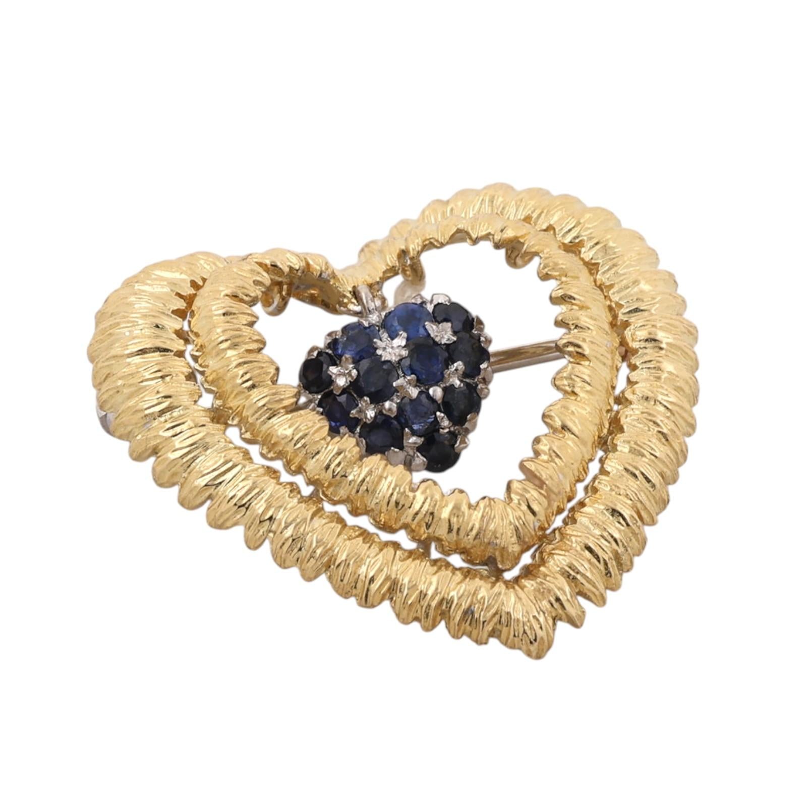 Vintage Tiffany & Co. 18K Gold Blue Sapphire Heart Brooch Pin Italy 12.5g