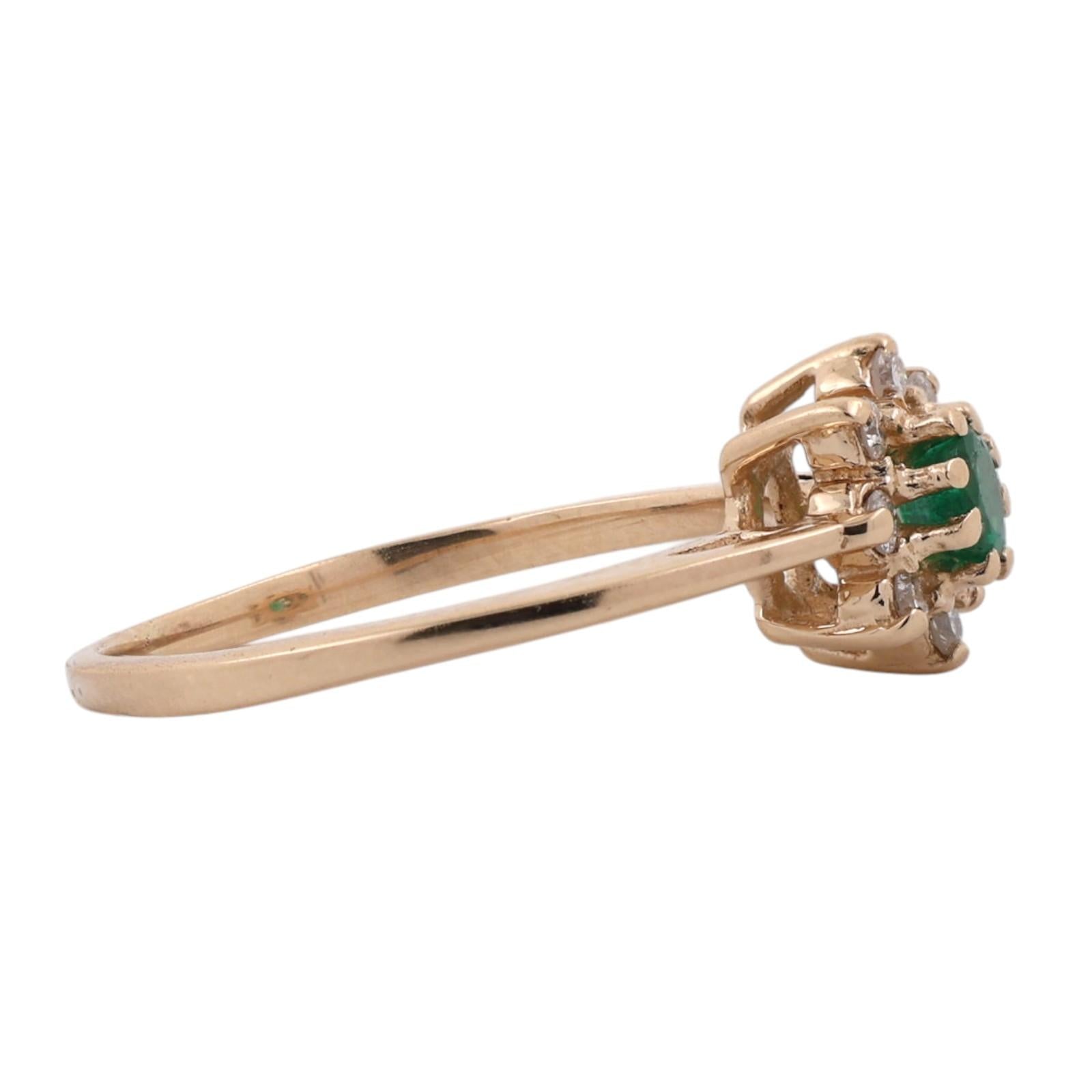 Natural Emerald Diamond Halo Cluster Flower Ring 14K Yellow Gold Size 6.5