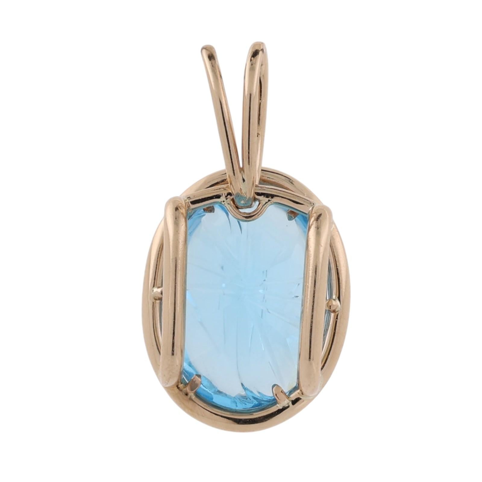 14K Carved Blue Topaz Pendant 16CT Fancy Cut Estate 14K Yellow Gold ANVIL