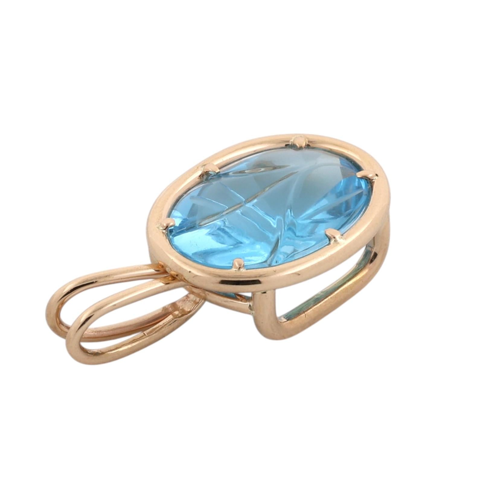 14K Carved Blue Topaz Pendant 16CT Fancy Cut Estate 14K Yellow Gold ANVIL