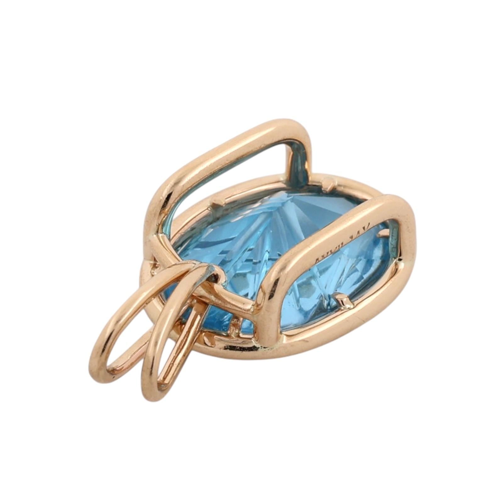 14K Carved Blue Topaz Pendant 16CT Fancy Cut Estate 14K Yellow Gold ANVIL