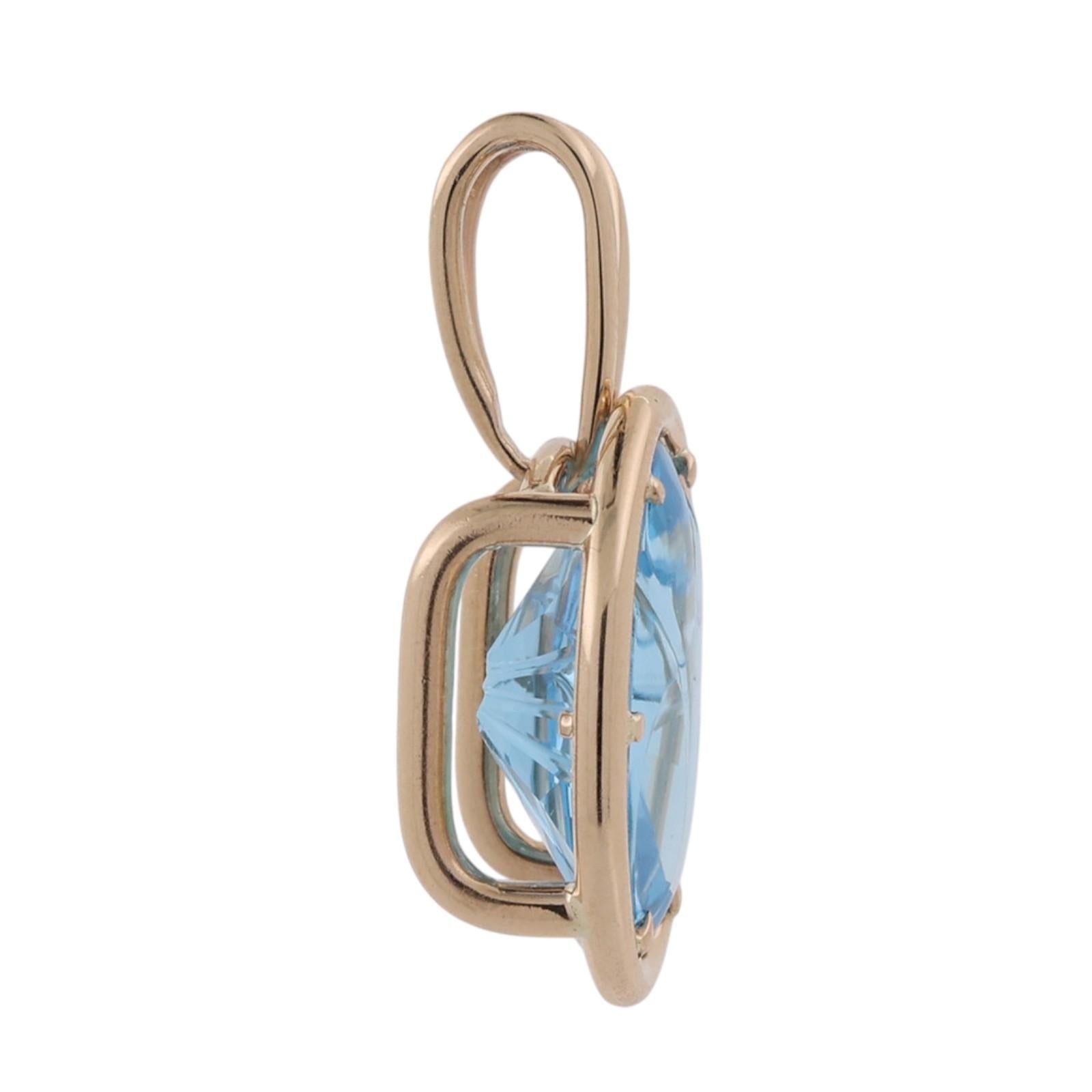 14K Carved Blue Topaz Pendant 16CT Fancy Cut Estate 14K Yellow Gold ANVIL