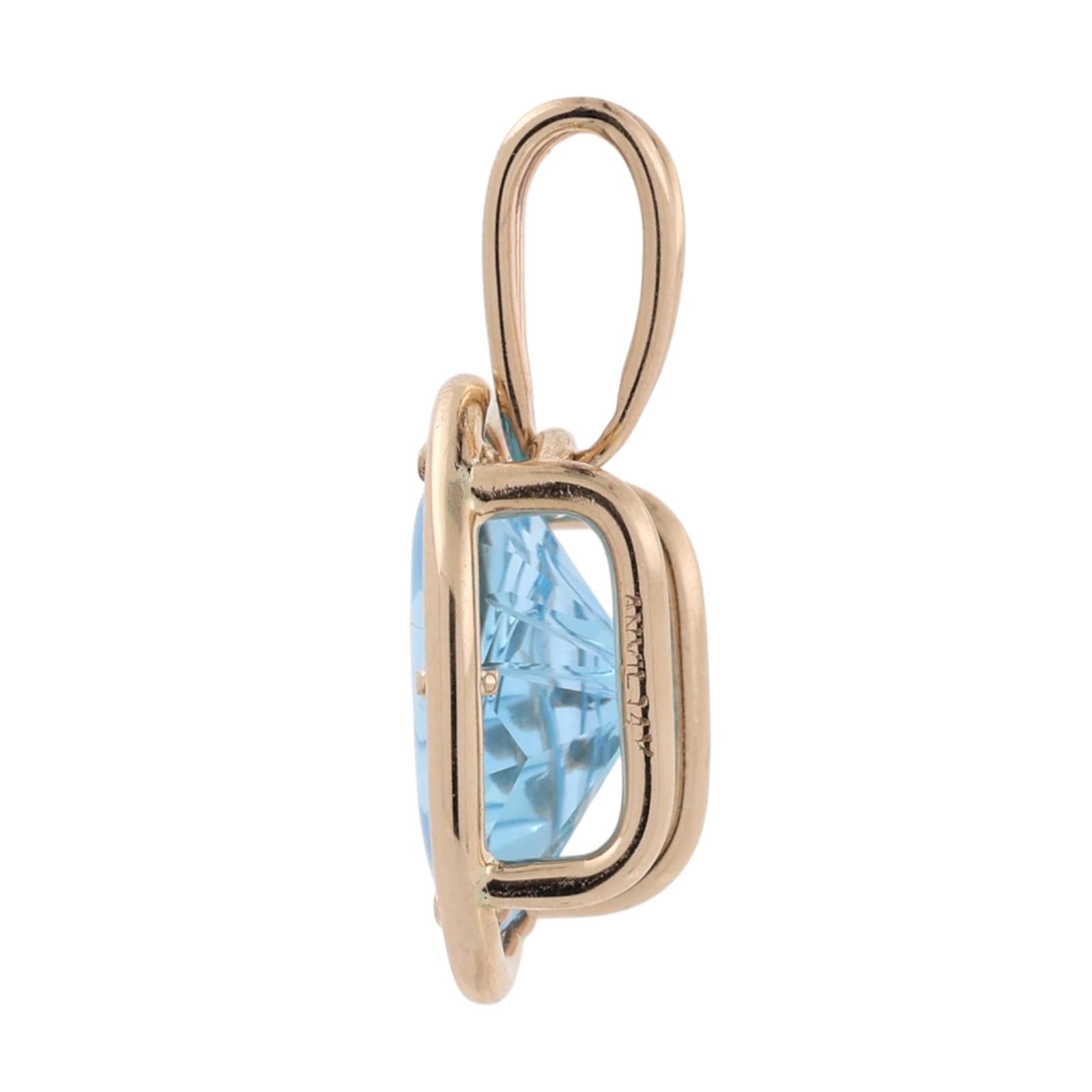 14K Carved Blue Topaz Pendant 16CT Fancy Cut Estate 14K Yellow Gold ANVIL