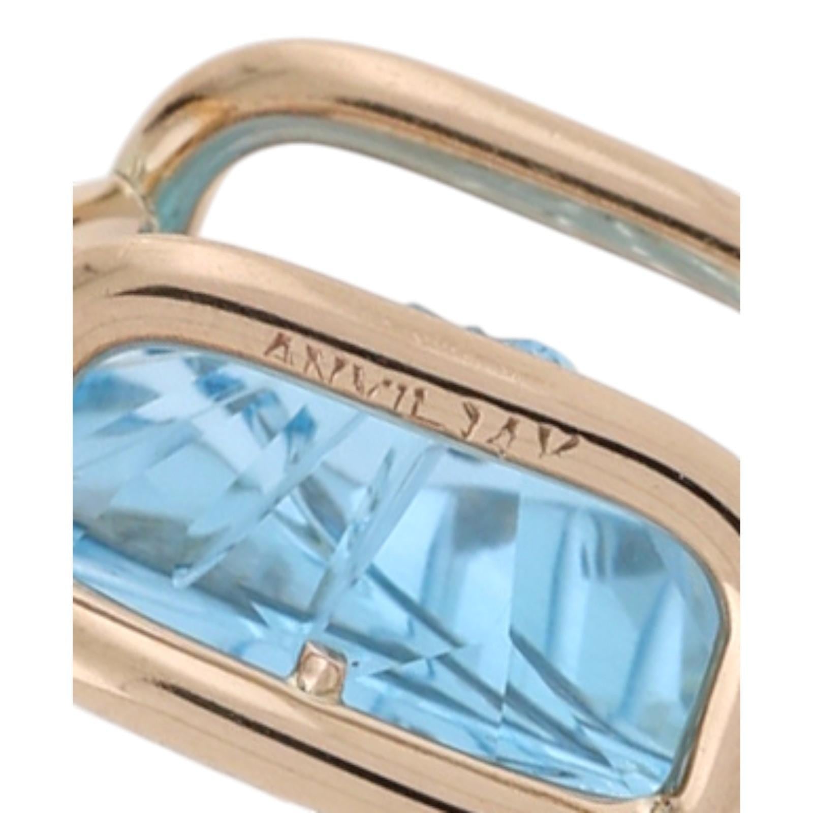 14K Carved Blue Topaz Pendant 16CT Fancy Cut Estate 14K Yellow Gold ANVIL