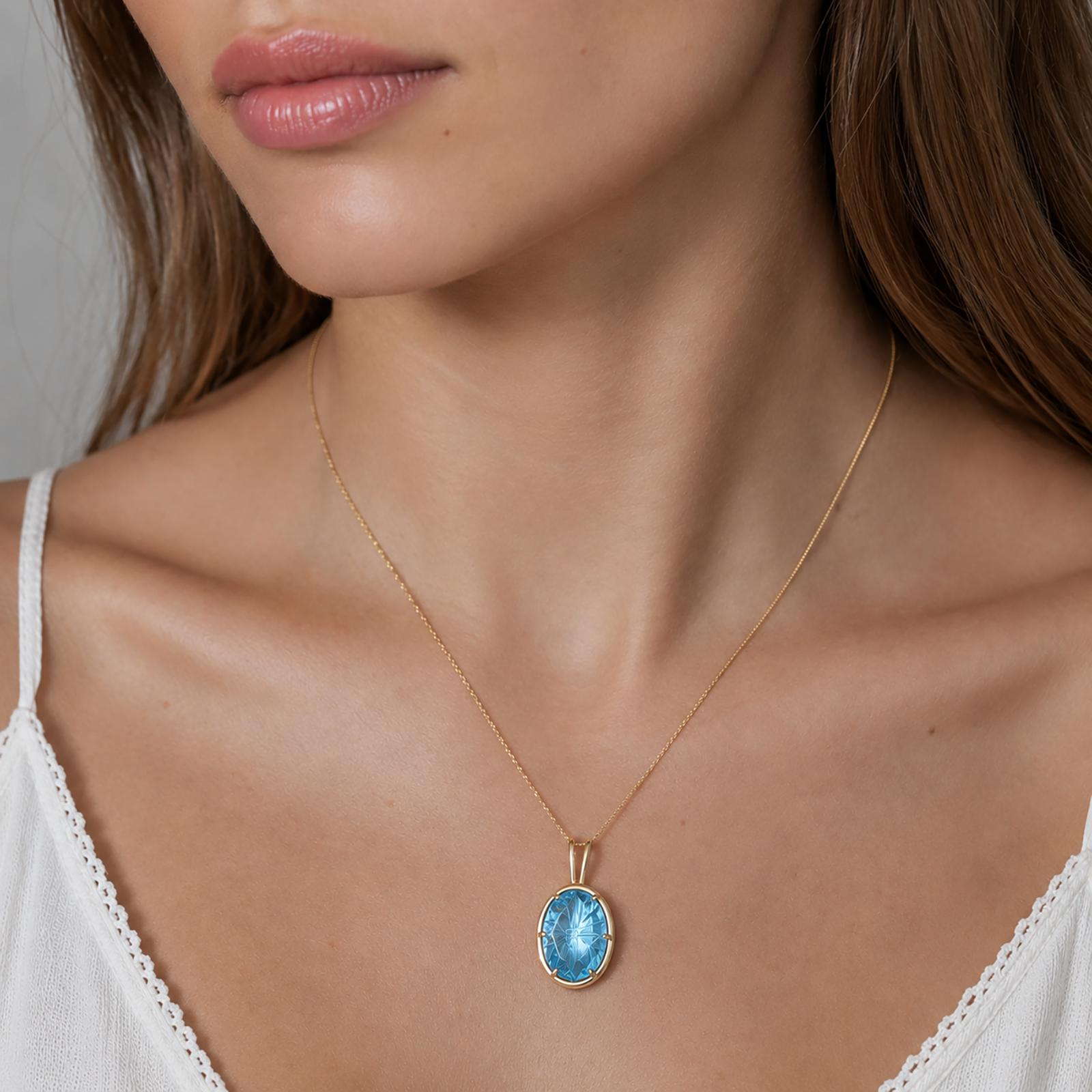 14K Carved Blue Topaz Pendant 16CT Fancy Cut Estate 14K Yellow Gold ANVIL