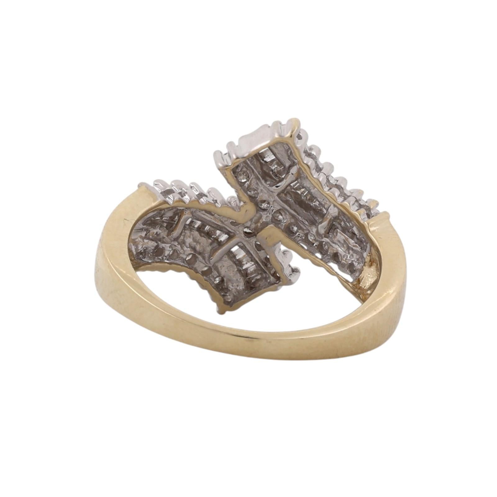 10K Two Tone Gold 0.65 CTW Natural Diamond Baguette Crossover Ring Size 7