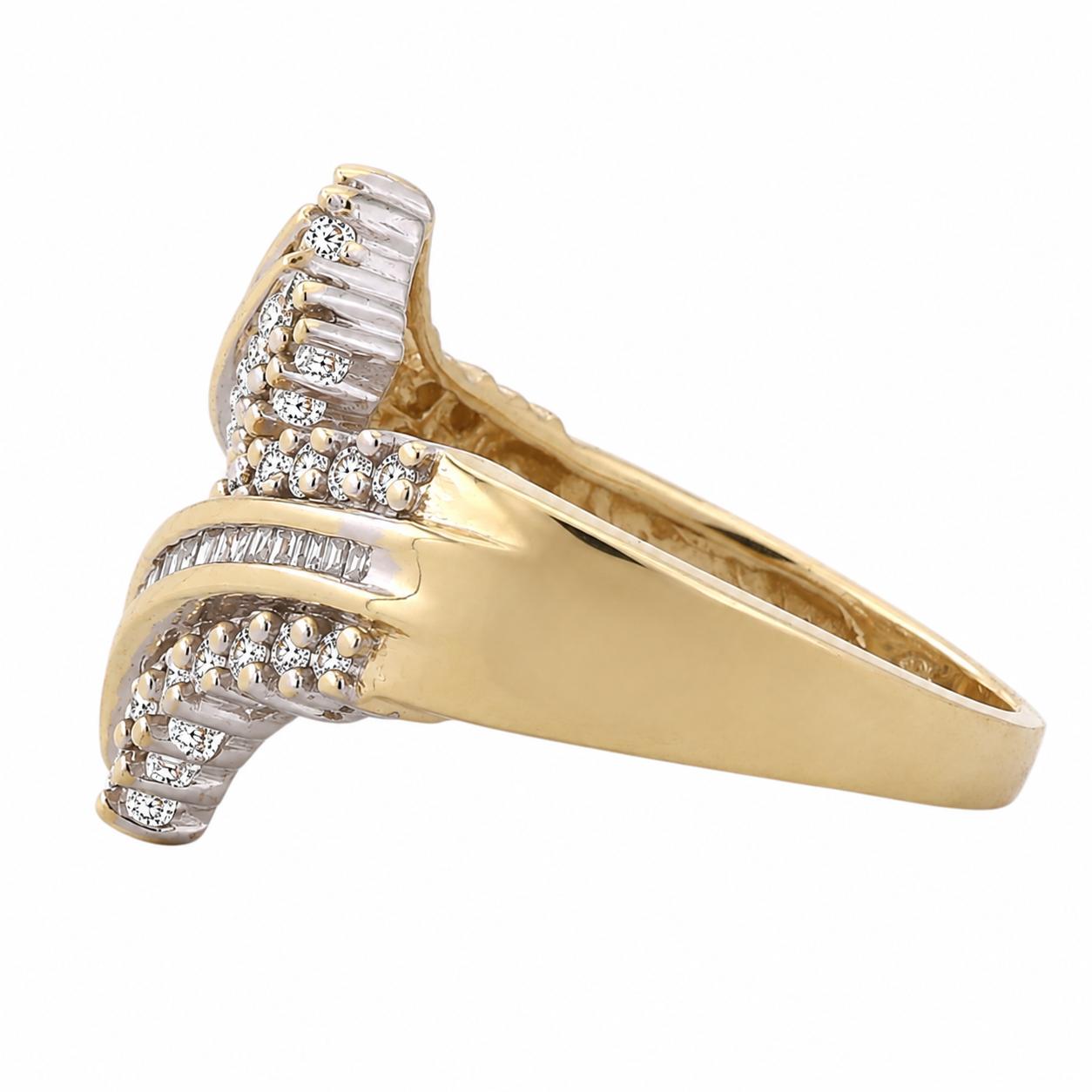 10K Two Tone Gold 0.65 CTW Natural Diamond Baguette Crossover Ring Size 7